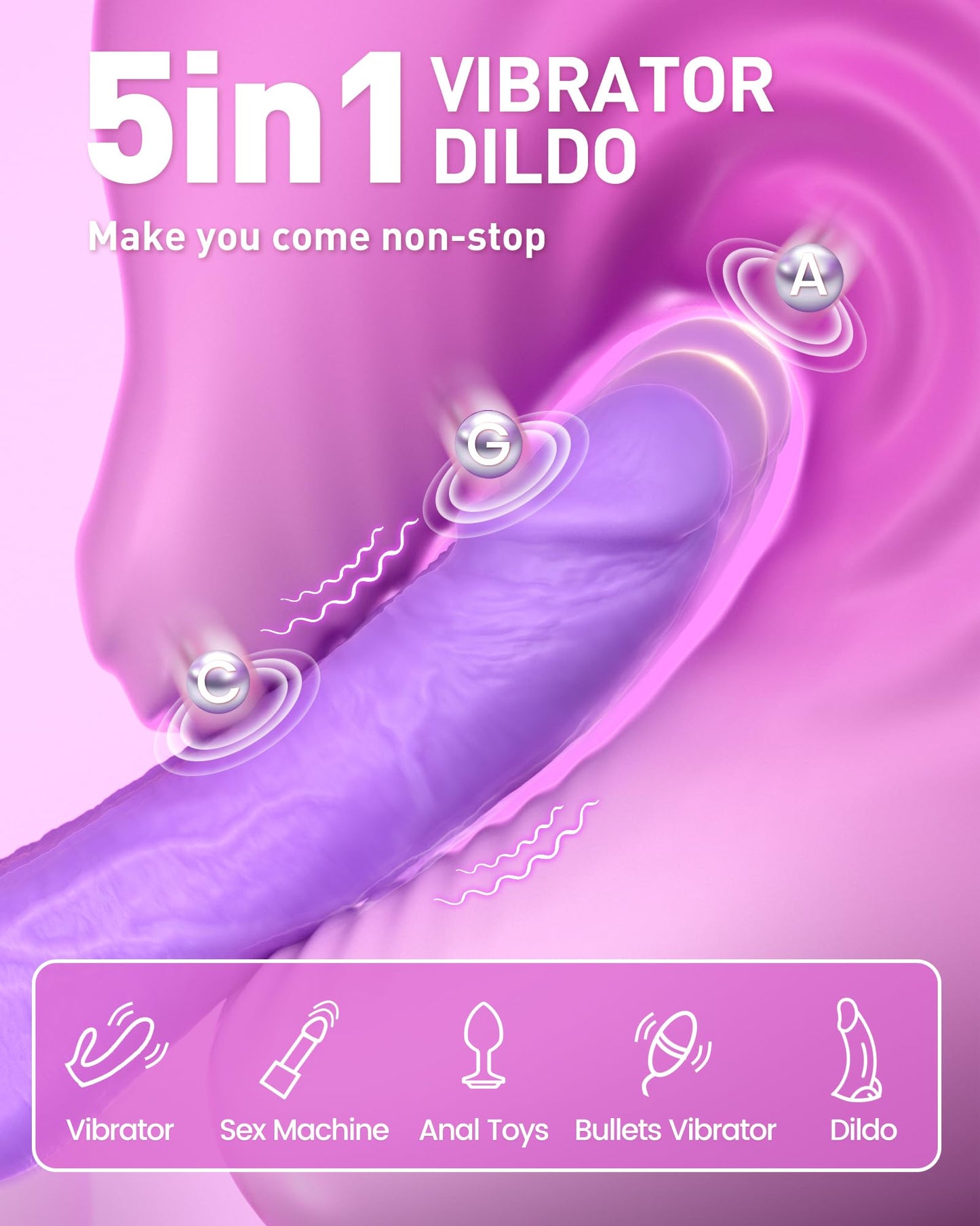 Vibrator Thrusting Dildo Sex Toys - 9" G Spot Vibrators Dildo Adult Toy with 10 Vibrations & 3 Thrusting Modes, Waterproof Clitoris Vibrator, Pleasure Tool for Women and Man Sex Stimulation (Purple)
