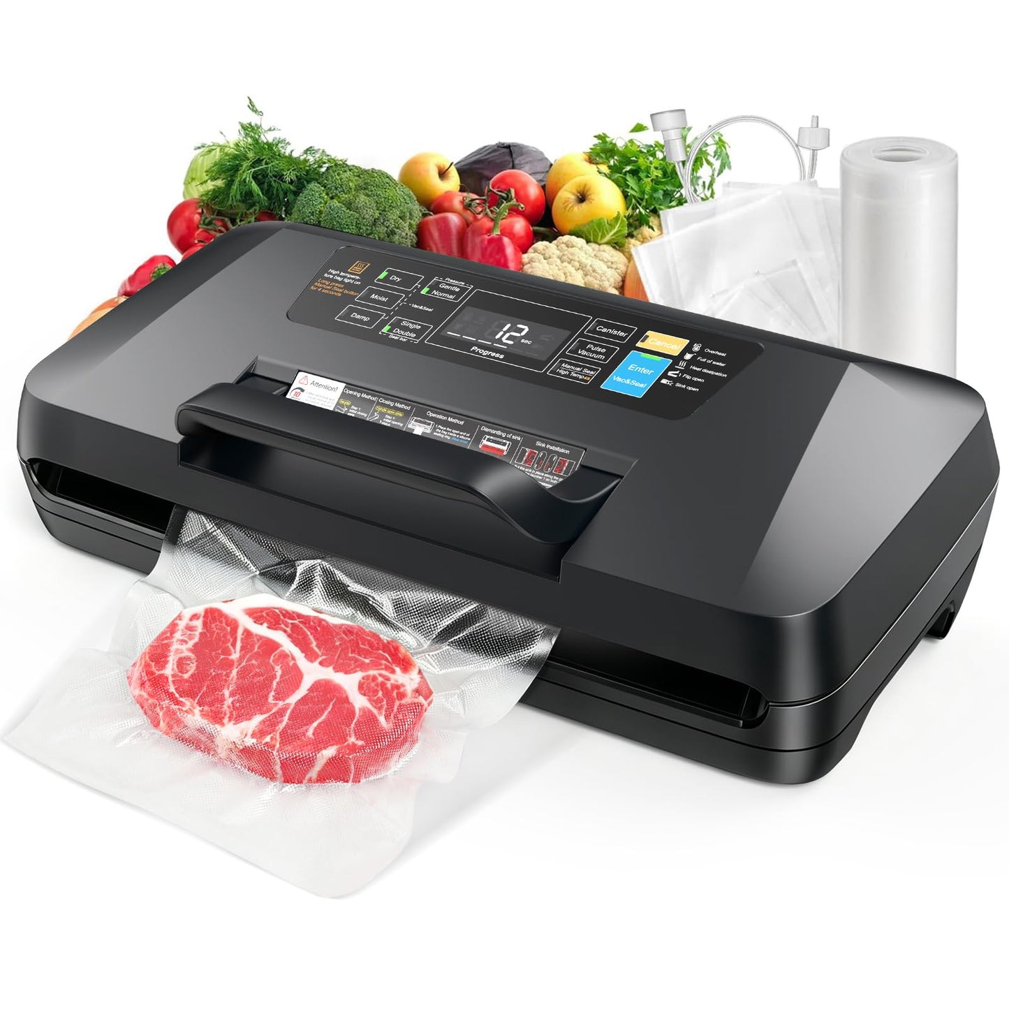 Vacuum Sealer for Food, 10 Modes 95KPa vacuum sealer for Wet/Dry Food, Automatic Food Vacuum Sealer Machine with Double Seal Strip