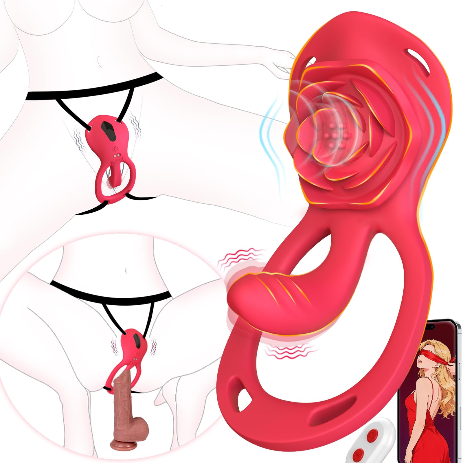 Couples Rose App Remote Control Wearable Vibrator, Couple Women Adult Sex Toys Games for Men, Hands Free Panty Clitoris Vibrator Vibrating Cock Ring, ZOOPLOU BDSM Female Sex Toy Clitoral Stimulator