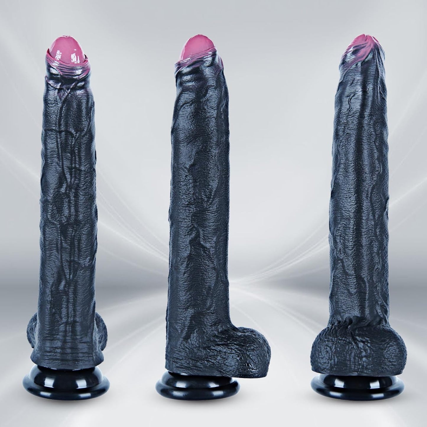 Umania Realistic Uncircumcised Dildo Black Silicone Large Shaft