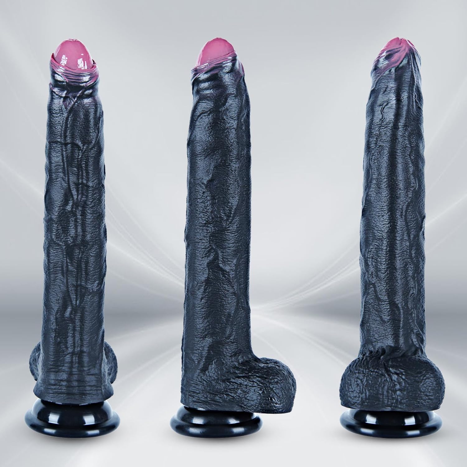 Umania Realistic Uncircumcised Dildo Black Silicone Large Shaft