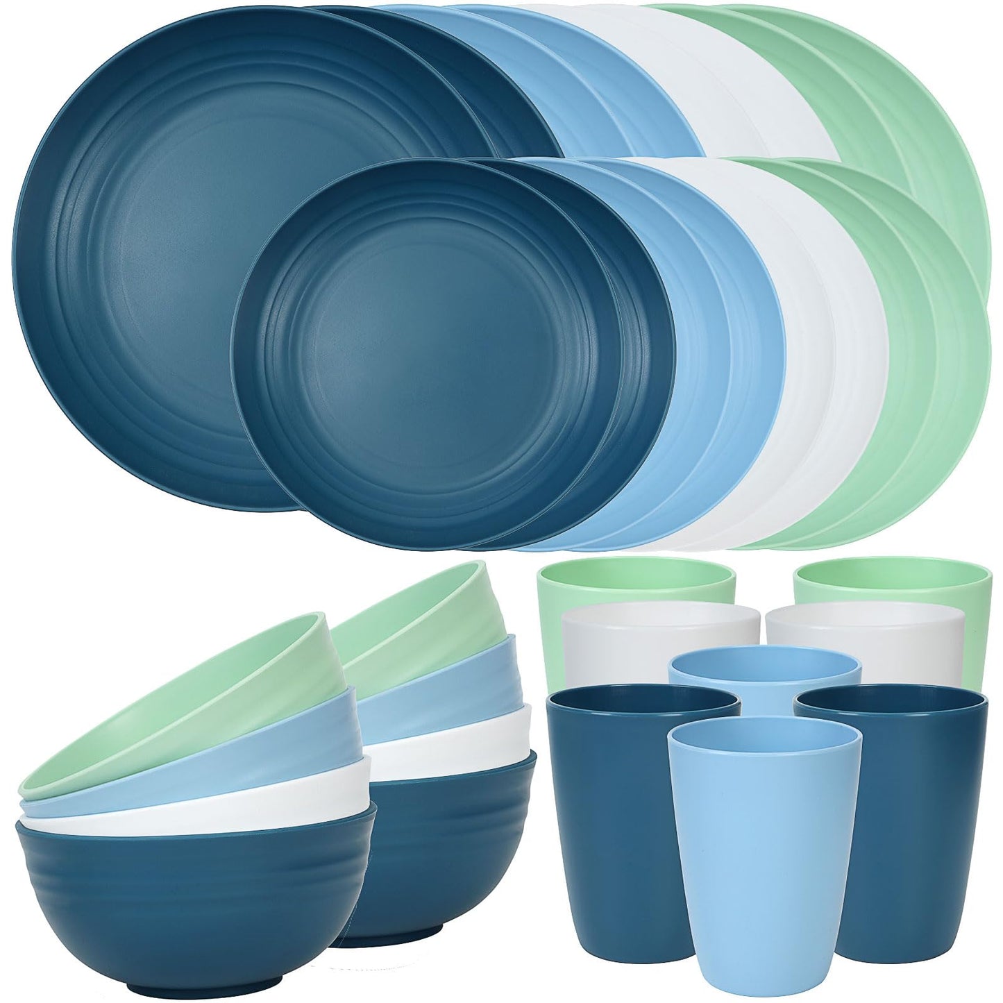 Quatish Plates and Bowls Sets, Unbreakable Dinnerware Sets, Plastic Dish Set for Camping, Dishwasher Microwave Safe, Outdoor Kitchen and Apartment Dinning Essentials