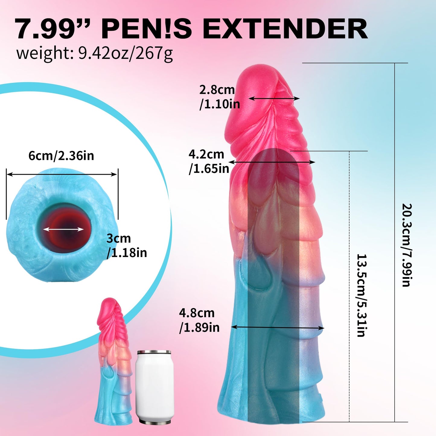 Dragon Penis Sleeve Cock Sleeve Sex Toy for Men, 8 Inch Monster Huge Thick Dildo Sleeve Penis Sheath Extender Enlarger, Anal G Spot Stimulator Beginner Soft Silicone Adult Sex Toys for Men and Couple