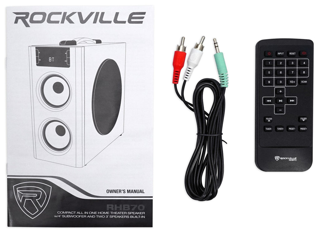 Rockville RHB70 Home Theater Compact Powered Speaker System, Bluetooth/USB/SD/FM, 4" Subwoofer, 2.1 Channel, 100W Peak, Cherry Wood Finish, for Home Entertainment