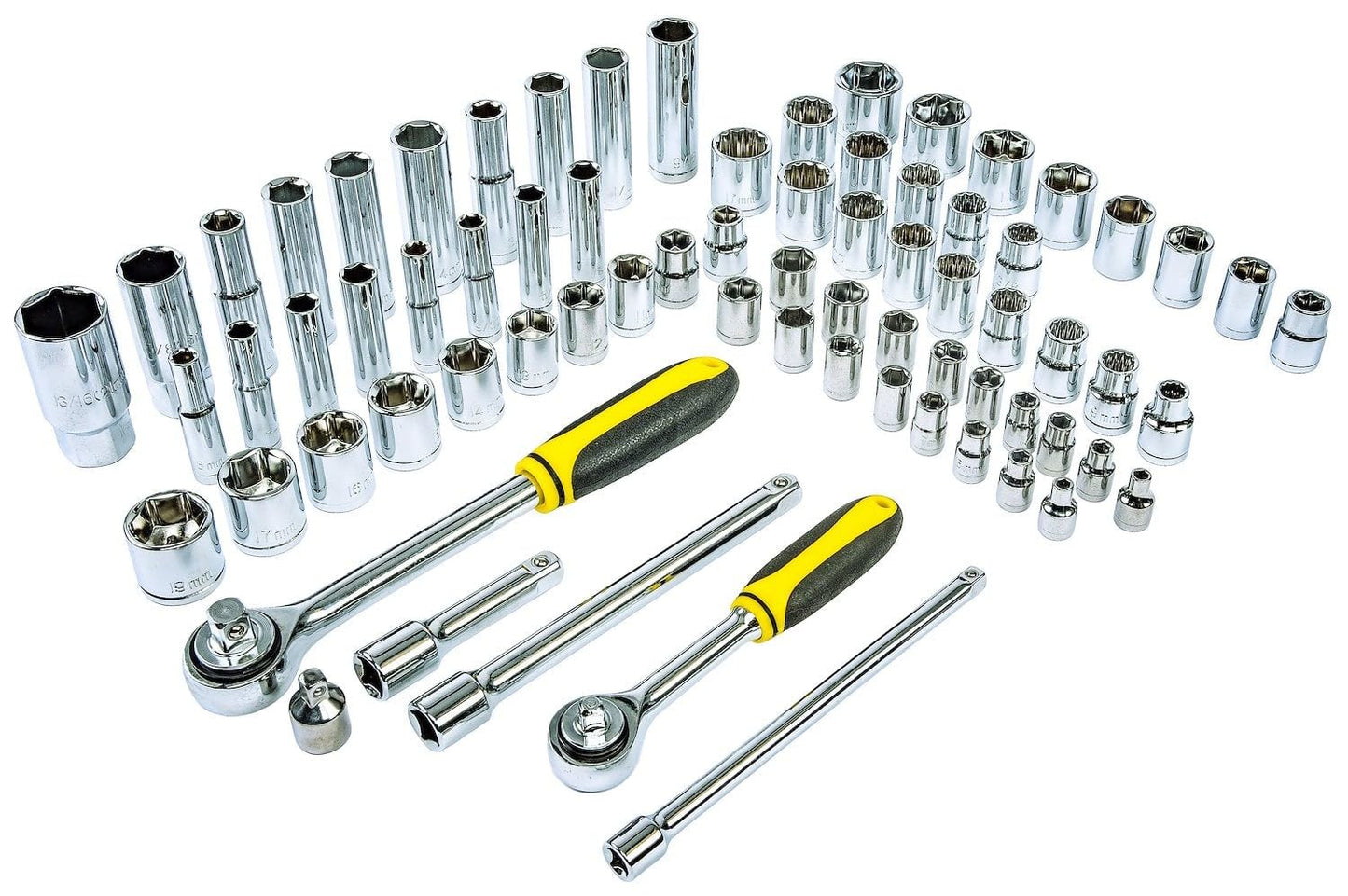 JEGS 170-Piece Mechanic's Tool Set - Includes Black Powder Coated Steel Toolbox, Sockets, Extenders, Ratchets, Wrenches, Screwdrivers, Pliers & Bits