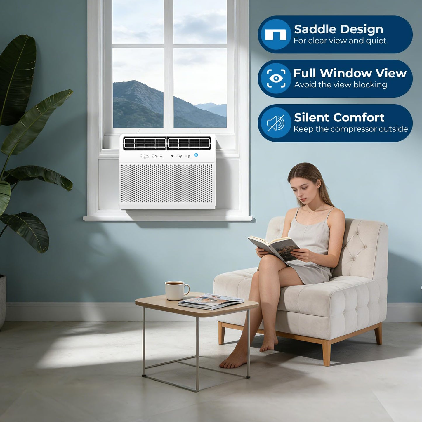 U-Shaped Window Air Conditioner, Window AC Unit for Bedroom/Living Room, Saddle AC Unit with Full Window View, Quiet & Energy Saving, Installation Kit Included