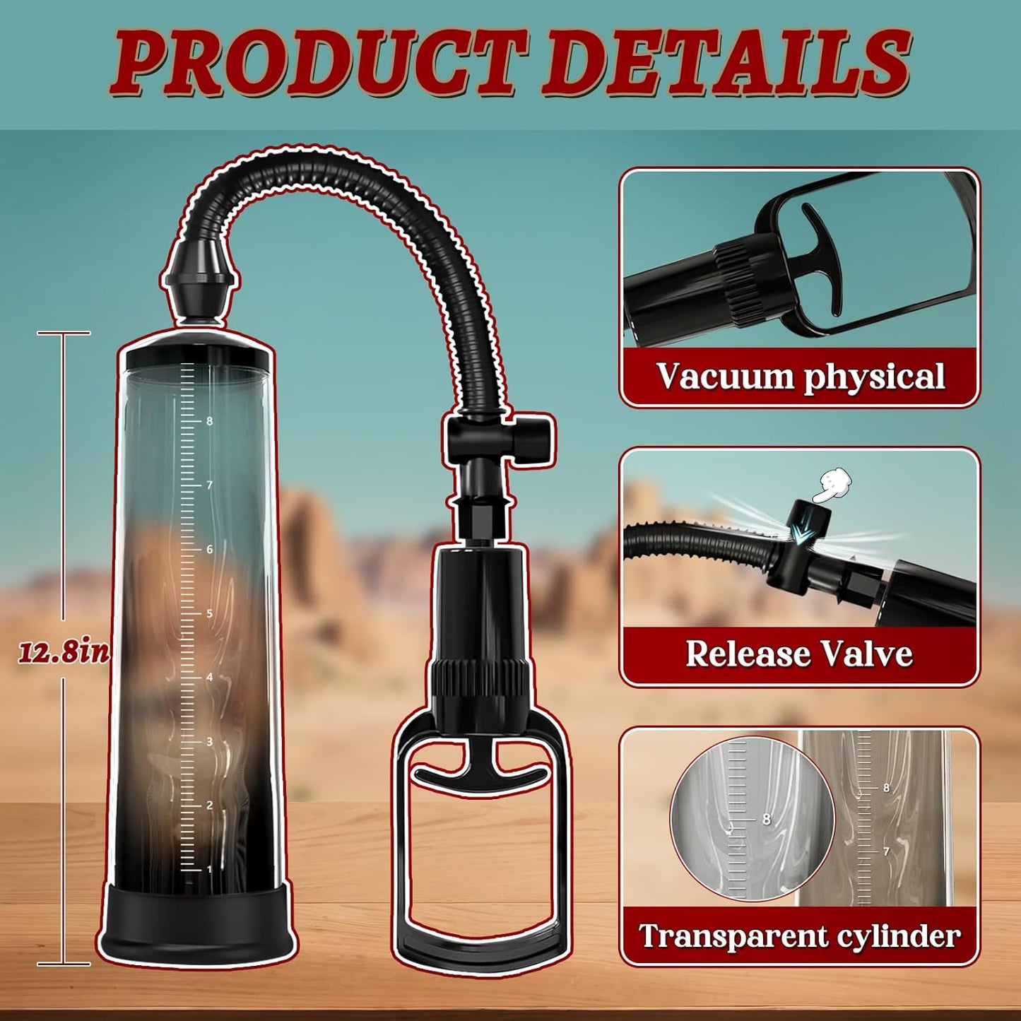 Penis Pump with Silicone Base Ring, Quilloria Manual Vacuum Penis Extender Male Masturbator, Sex Toys Sexual Stimulation Device for Erection, ED, Adult Male Sex Toys for Men (Regular Style)