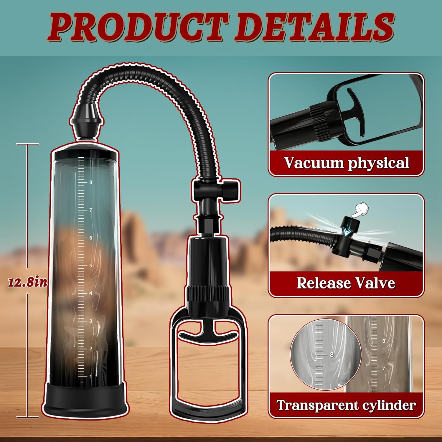 Penis Pump with Silicone Base Ring, Quilloria Manual Vacuum Penis Extender Male Masturbator, Sex Toys Sexual Stimulation Device for Erection, ED, Adult Male Sex Toys for Men (Regular Style)