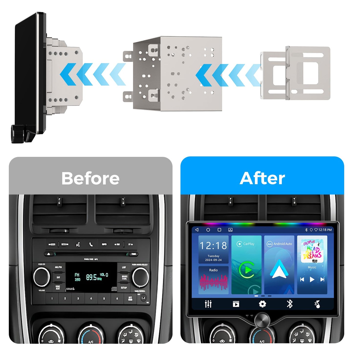 Kissound Double Din Car Stereo Wireless Apple Carplay & Android Auto, Bluetooth, 240W, SWC, Subwoofer Output,Backup Camera, 240W, Dual Subwoofer Output,FM/AM