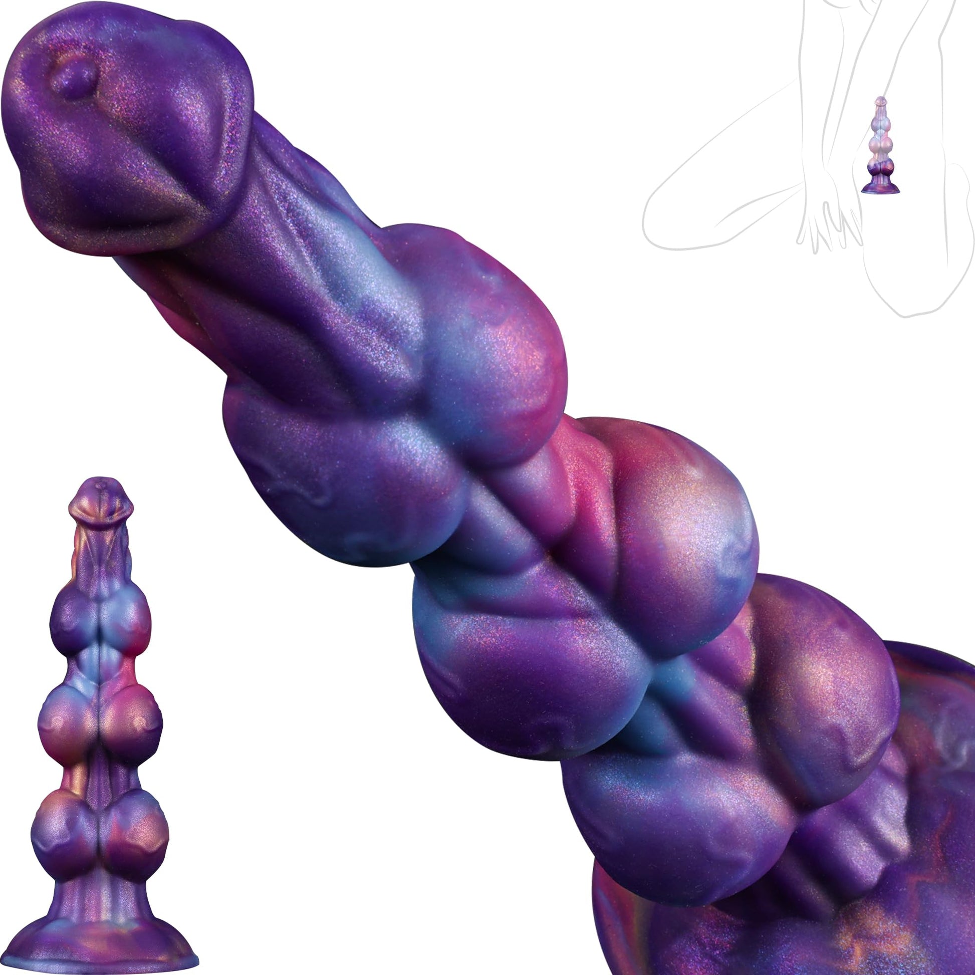 Monster Knot Dildo, Fantasy Thick Knotted Large Silicone Dildo with Strong Suction Cup, Butt Plug for G-Spot & Prostate Stimulation, Anal Training Sex Toy for Advanced Men & Women - Mixed Blue