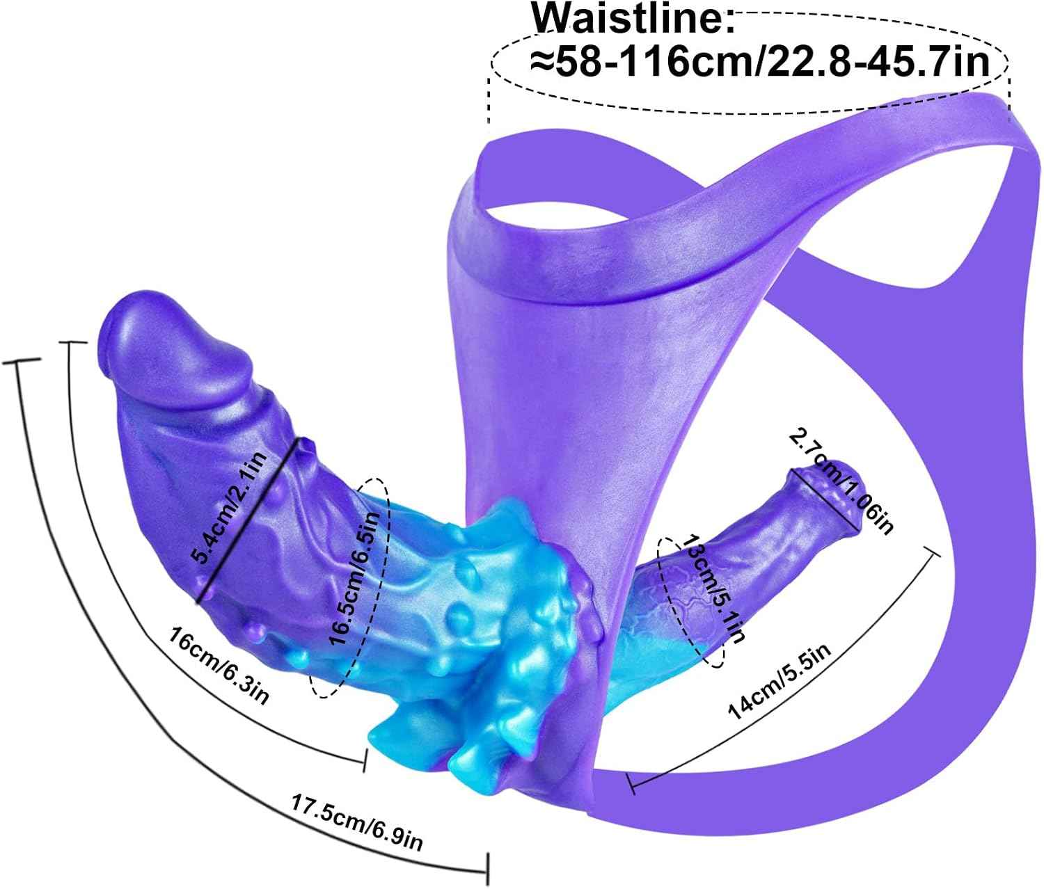 Silicone Strap on Fantasy Monster Dildo Strapless Harness Panties, Wearable Double Ended Sided Solid Animal Dildo Beginner, Colorful Blue Purple Anal G Spot Dildos Strapon Sex Toy for Women Lesbians