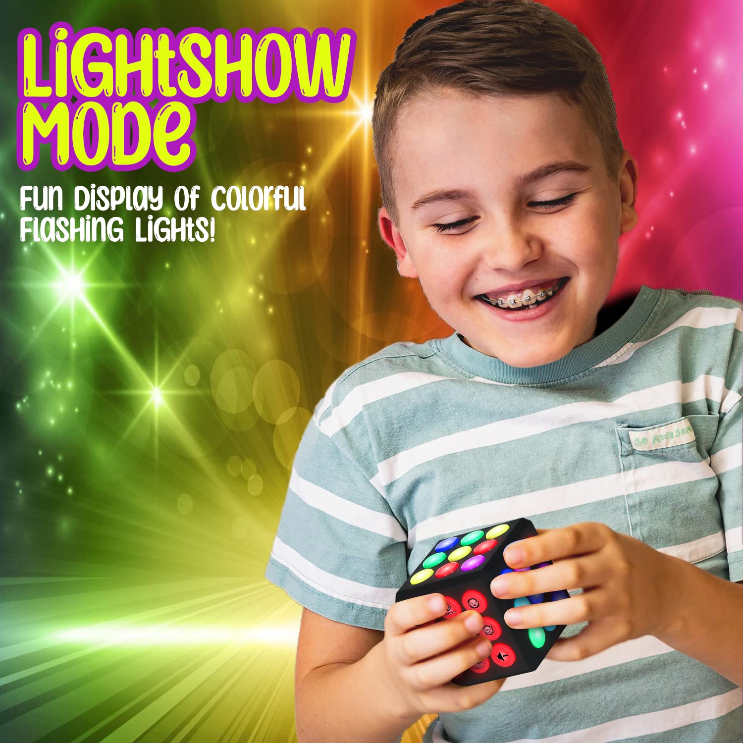 PlayRoute Light Up Cube Brain and Memory Game - Gift Toy for Kids Boys & Girls Ages 6-12 Years and Up
