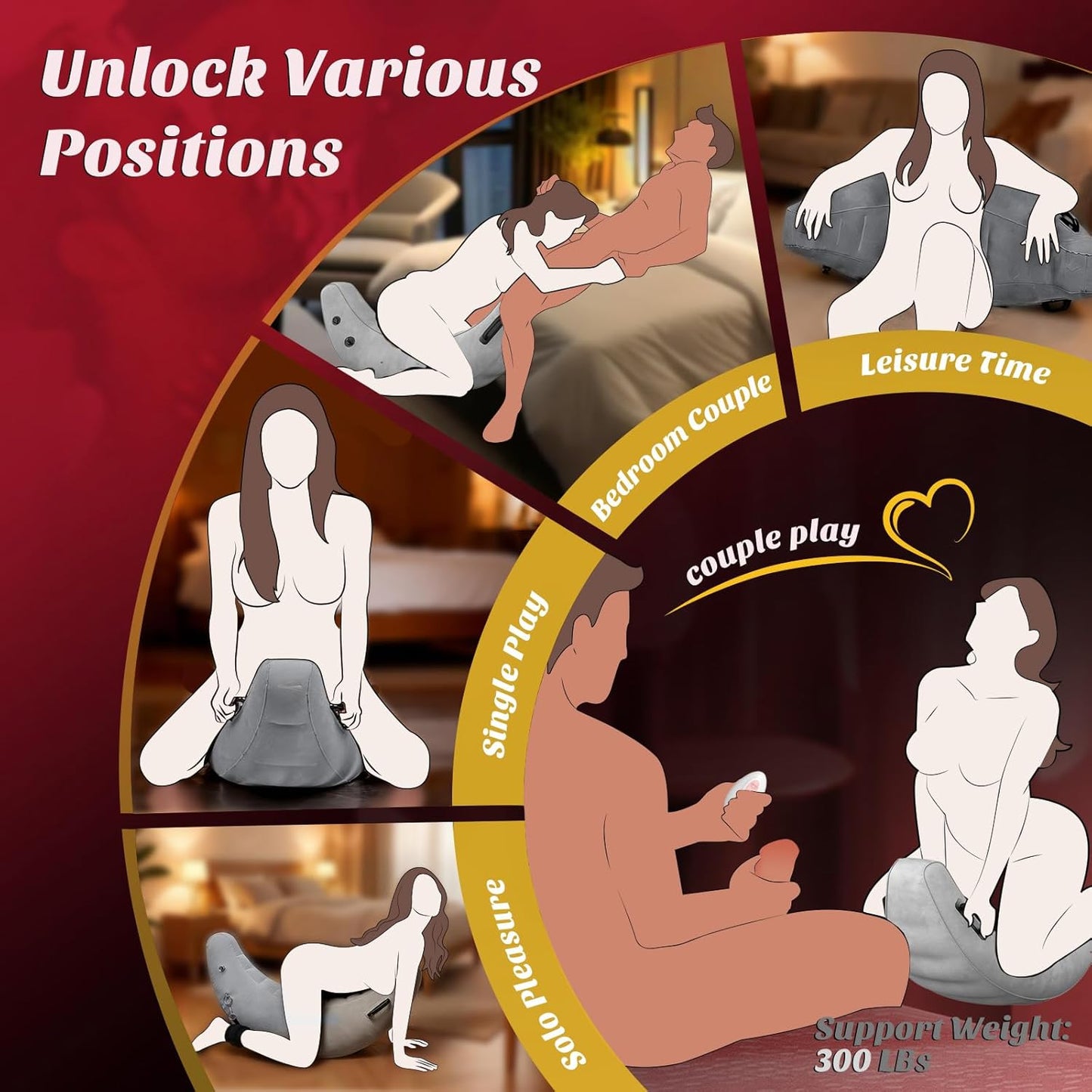 Gunwai Inflatable Position Pillow with Thrusting Vibrating Dildo Set
