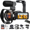 Acuvar 4K Video Camera Camcorder 48MP Auto Focus Vlogging Camera for YouTube 60FPS 18X Zoom Digital Camera WiFi, Mic, Stabilizer, 2 64GB SD Cards, 50" Tripod, Case, Charger, Card Reader