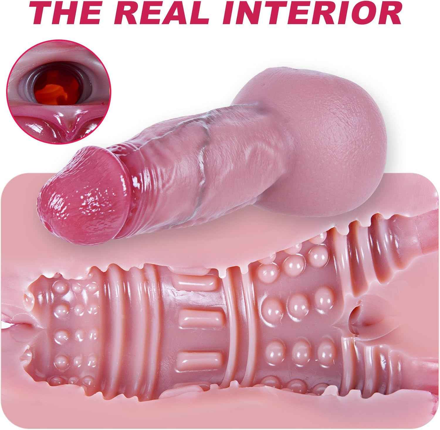 2-in-1 Male Masturbator, Realistic Pocket Vagina Design with 3D Textured Tunnel, 8-Inch Penis Enlarger, Silicone Thick Dildo Adult Toy, Soft Realistic-Skin Masturbator for Men, Women, and Couples