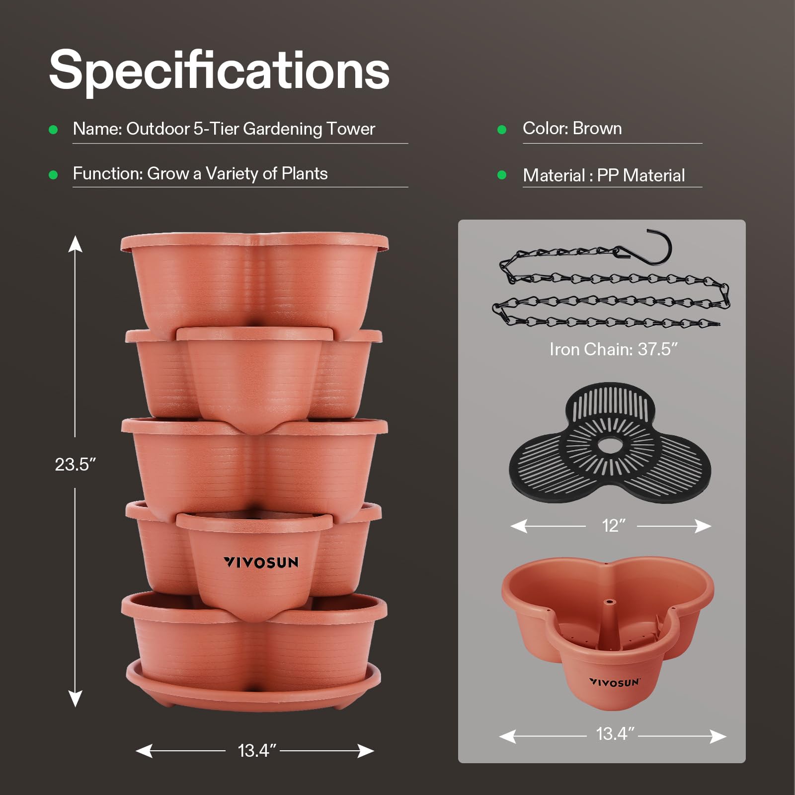 VIVOSUN 5 Tier Vertical Gardening Stackable Planter