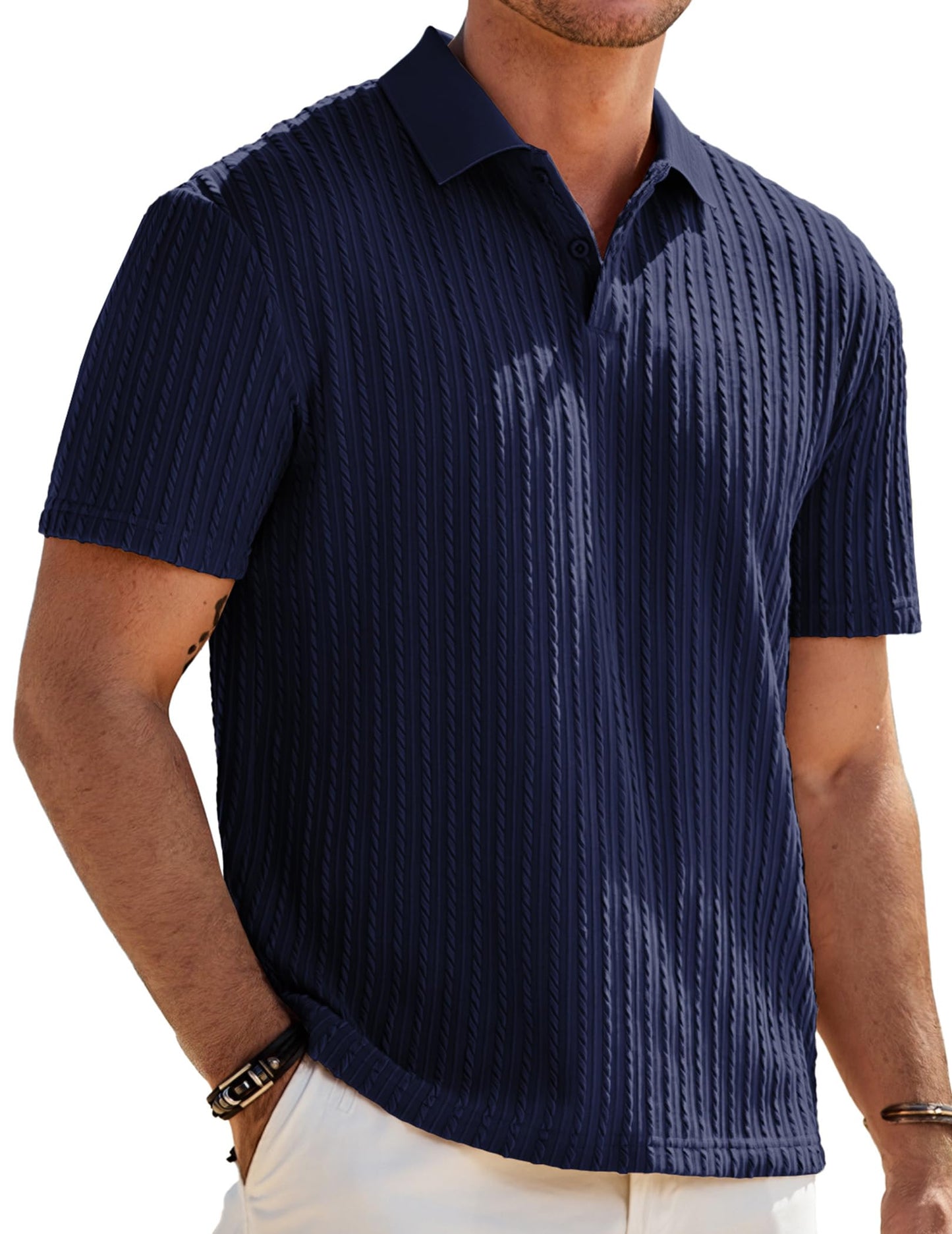JMIERR Mens Casual Polo Shirt Summer Short Sleeve Vacation Button Beach Knit Stretchy Golf Shirts
