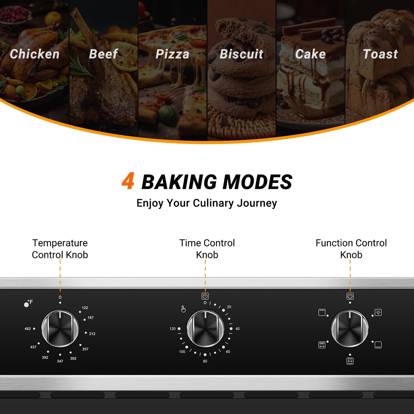 24" Single Wall Oven for Kitchen: 2200W Built-in Electric Wall Oven with Mechanical Knobs Control