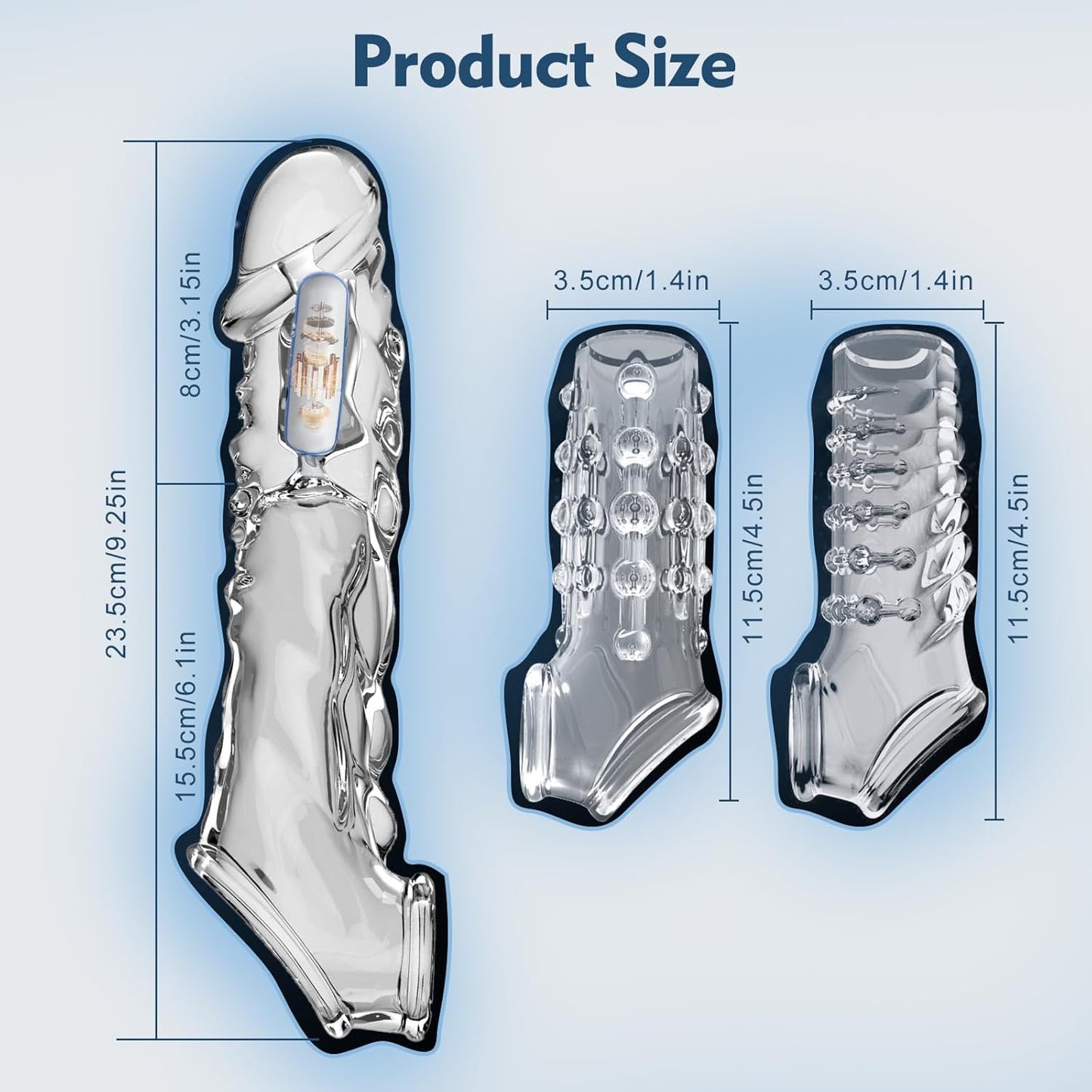Penis Sleeve Reusable and Cock Sleeve Vibrator Set - 9 inch Multifunctional Cock Sleeve Penis Enlarger, 3 Styles10 Vibration Modes Delay Ejaculation Enhance Erection Penis Extender Sex Toy for Couples