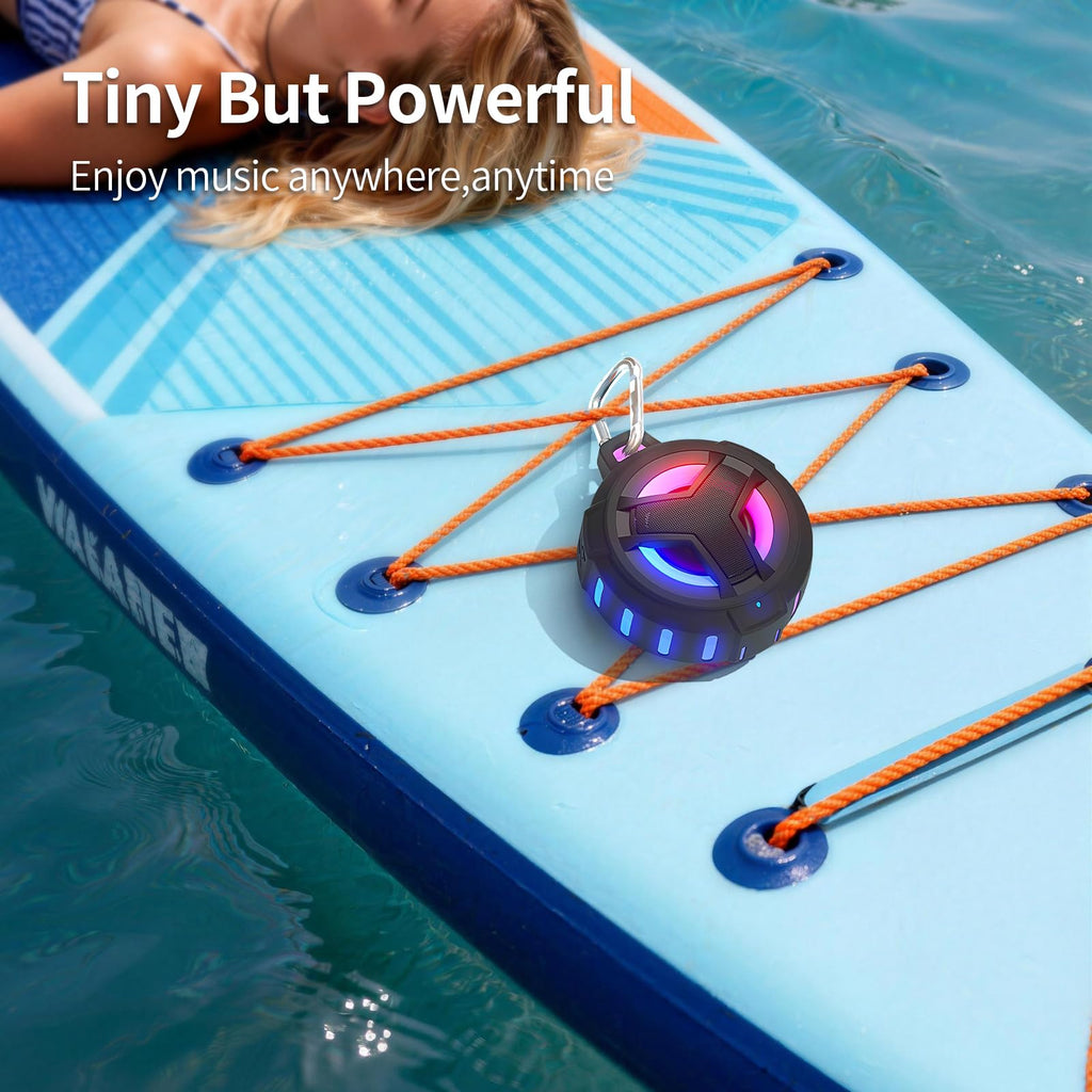 EBODA Shower Speaker, IP67 Waterproof Portable Bluetooth Speakers, TWS Speakers with Stereo Sound, Colorful LED Light and 2000mAh, Hands-Free Calling, Great for Shower, Pool, Beach, Hiking, Camping