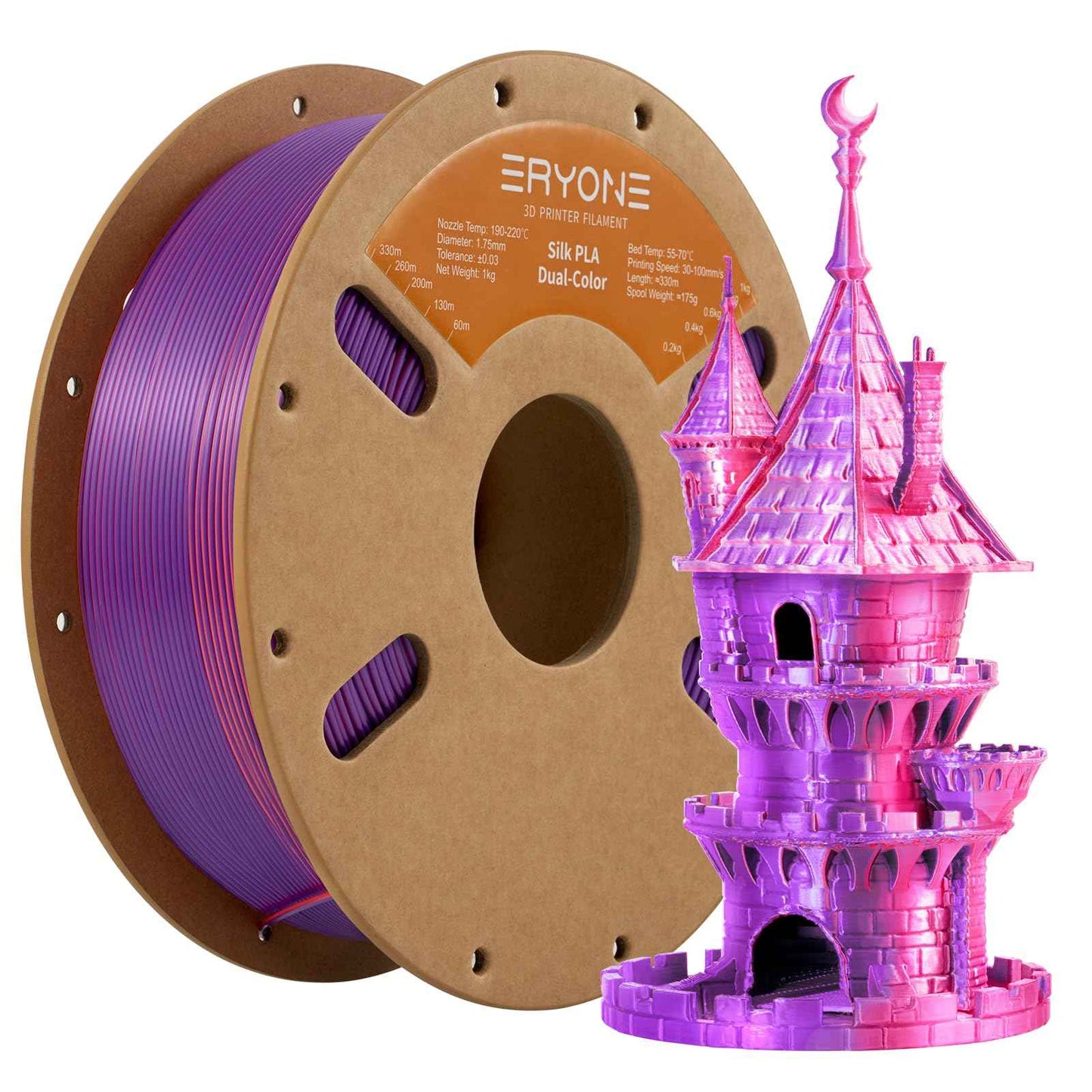 ERYONE Silk Color PLA Filament 3D Printer 1.75mm +/- 0.03mm, Filament PLA Cardboard Spool