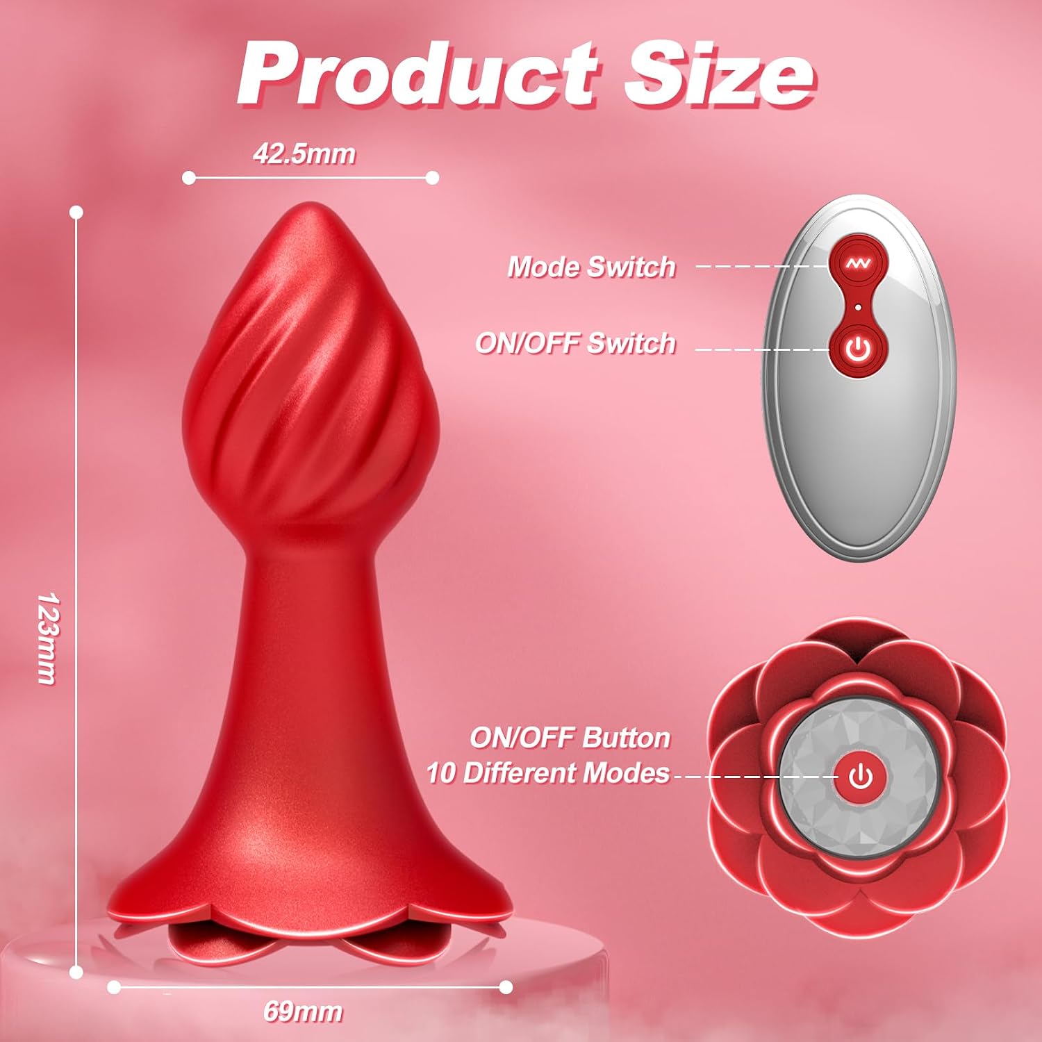 Generic Silicone Thrusting Novelty Toy 10 Vibration Modes Red
