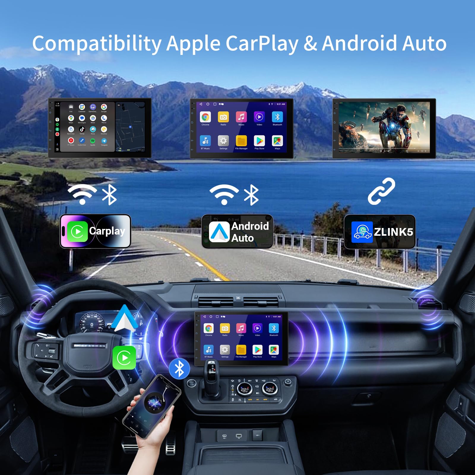 Haudio 7 Inch Double Din Car Stereo with Wireless Apple CarPlay & Android Auto
