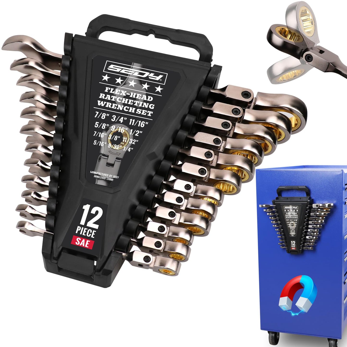 SEDY Combination Wrench Set with Magnetic Organizer