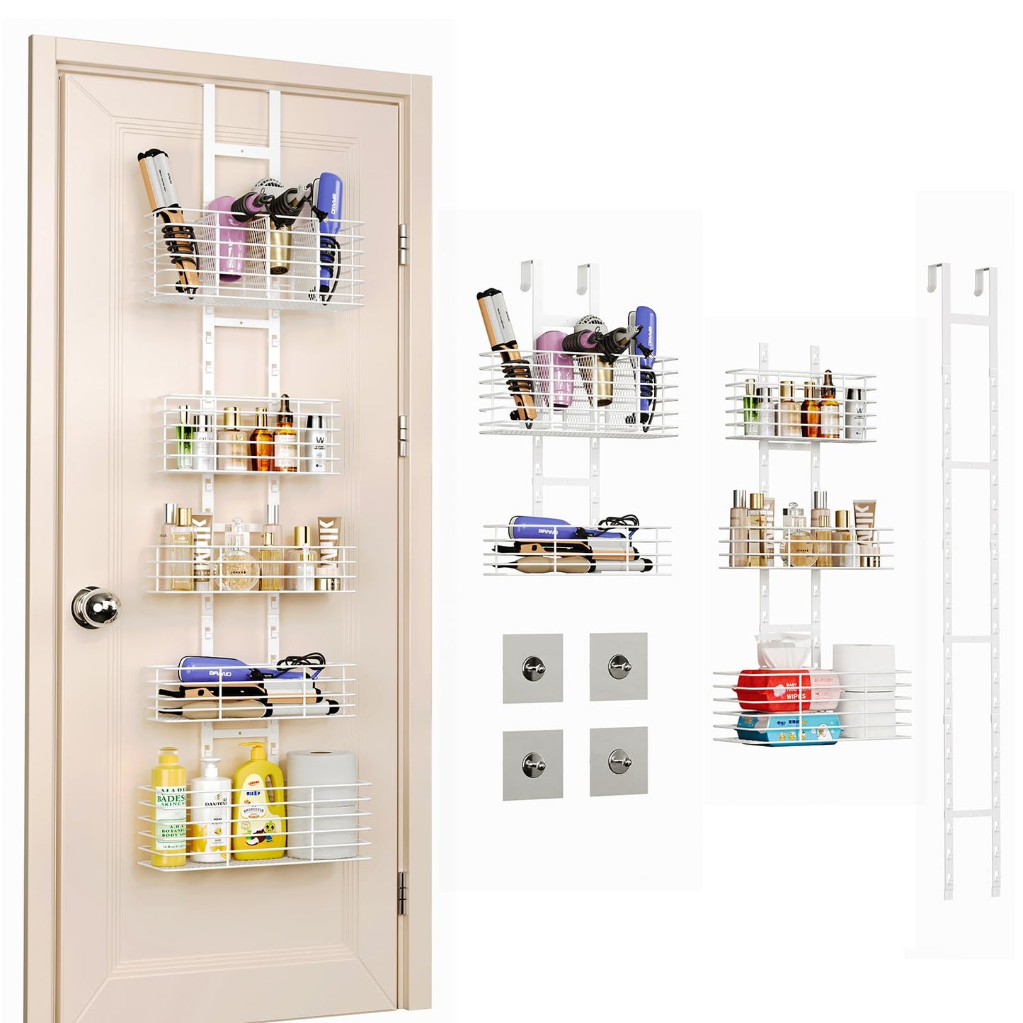 Yuyetuyo Hair Tool Organizer Over The Door Bathroom Organizer - Hair Dryer Holder - Adjustable Height, DIY Bathroom Storage Shelf Wall Mounted for Flat/Curling Irons, Hair Straighteners, Skincare