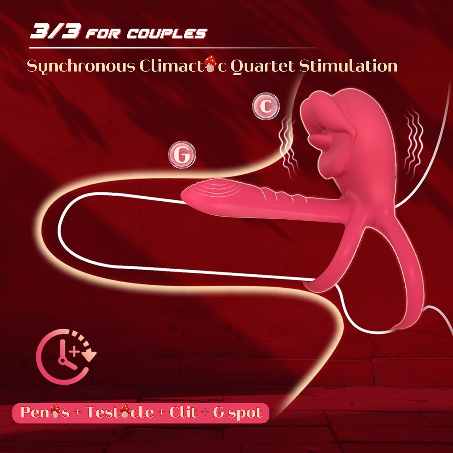 Vibrating Penis Sleeve Cock Ring with Full Lips Tongue Clitoral Stimulator, Penis Ring Vibrator Extender for G Spot Stimulation,Couples Adult Sex Toys for Men Women,HOESDIK Male Couple Sex Toy for Men
