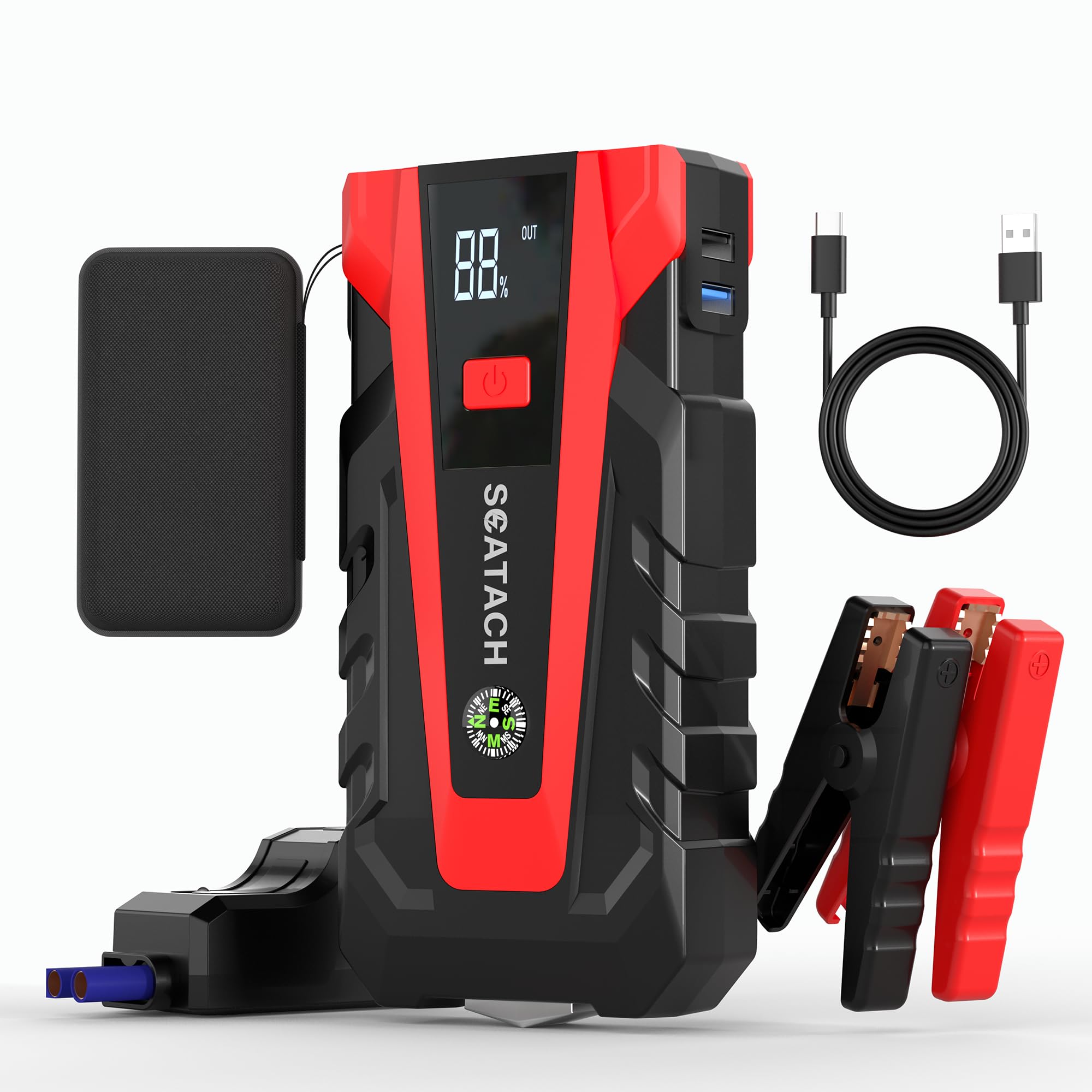 Jump Starter 3000A, Car Battery Jump Starter Portable (9.0L Gas and 7.0L Diesel), 12V Jump Box with Flashlight, Jump Cable, LED Display