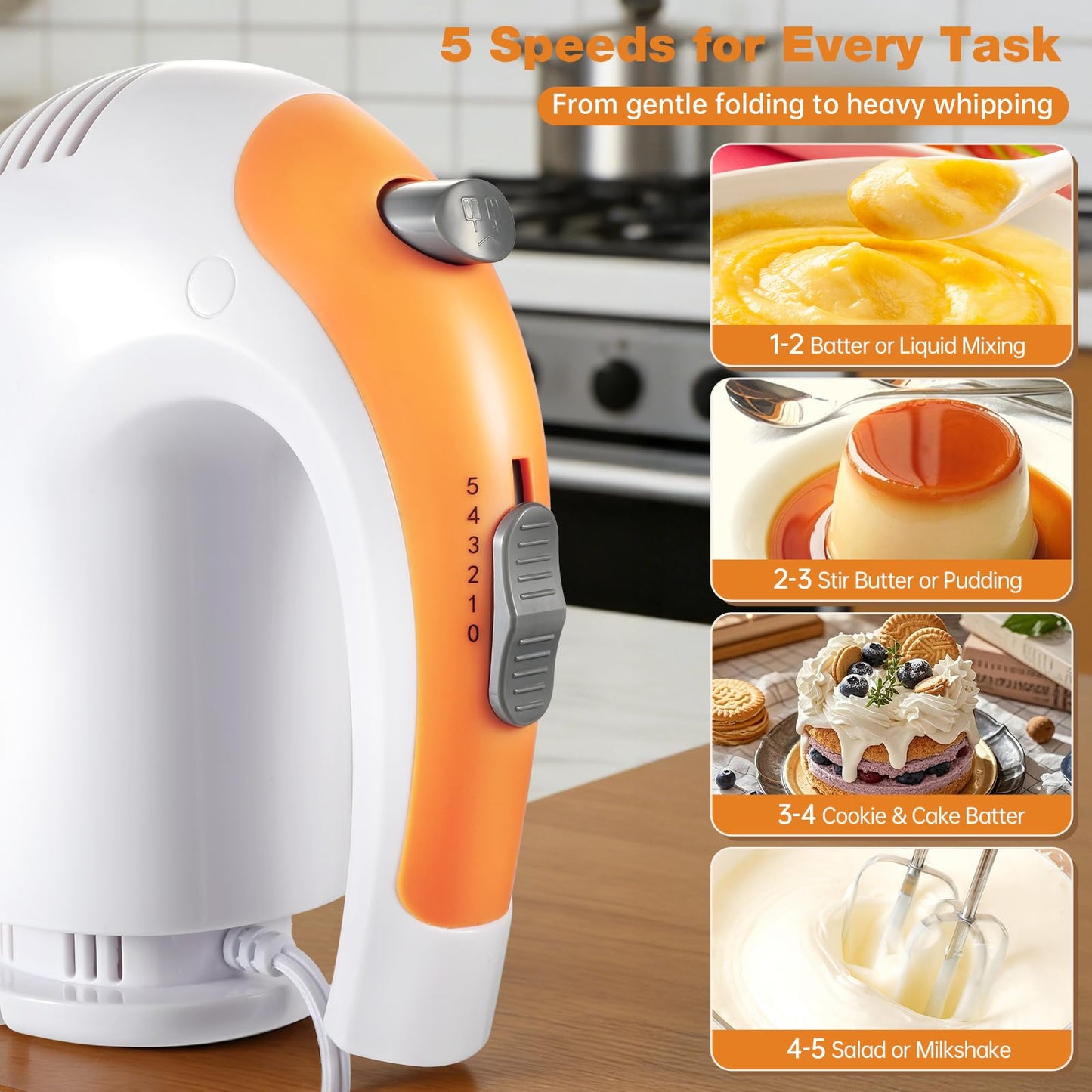 300W 5-Speed Electric Hand Mixer– Ideal for Baking, Whipping Eggs & Cookie Dough