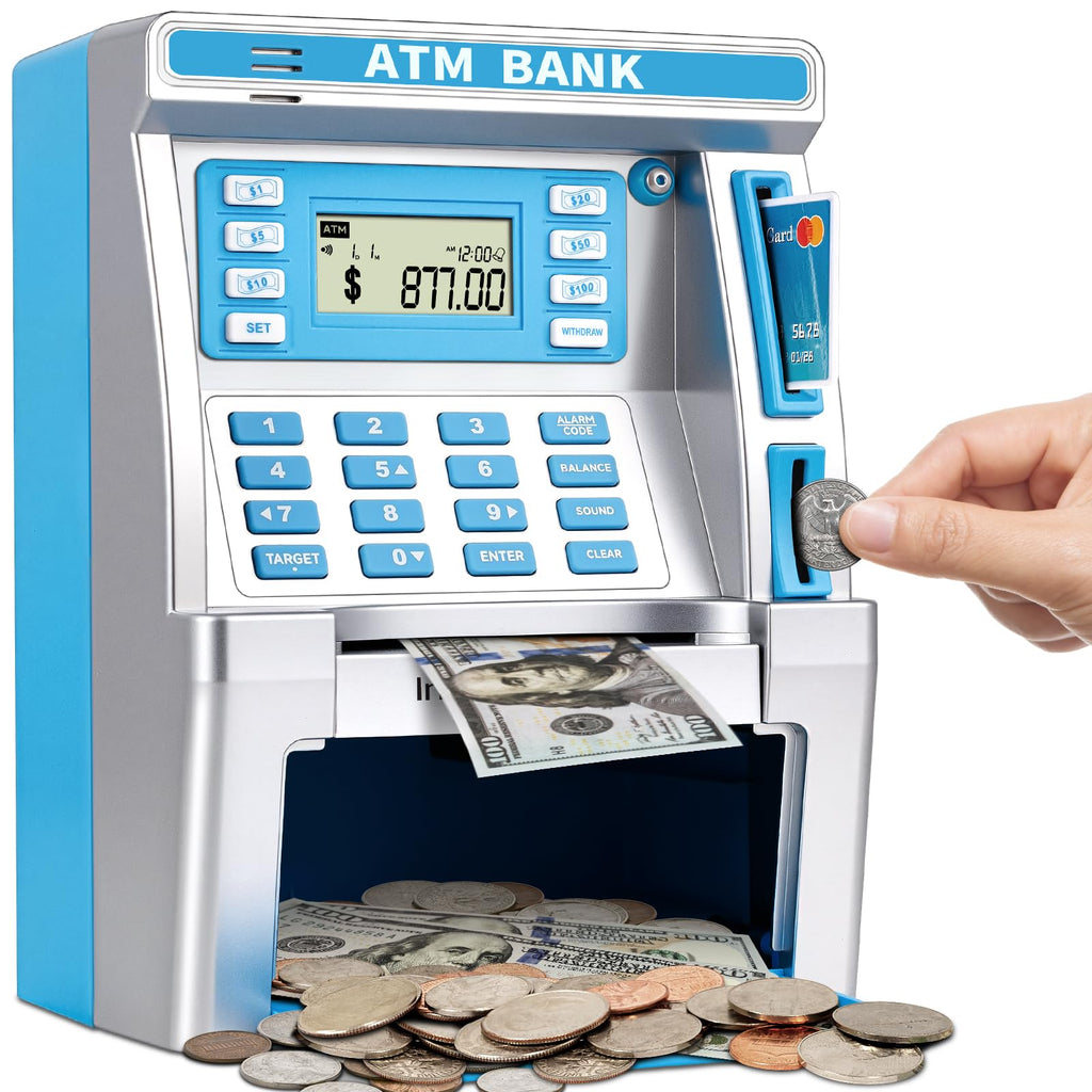 ATM Piggy Bank for Kids, ATM Machine for Real Money, Electronic Savings Safe Box, Toy Gifts for Teen Boys Girls