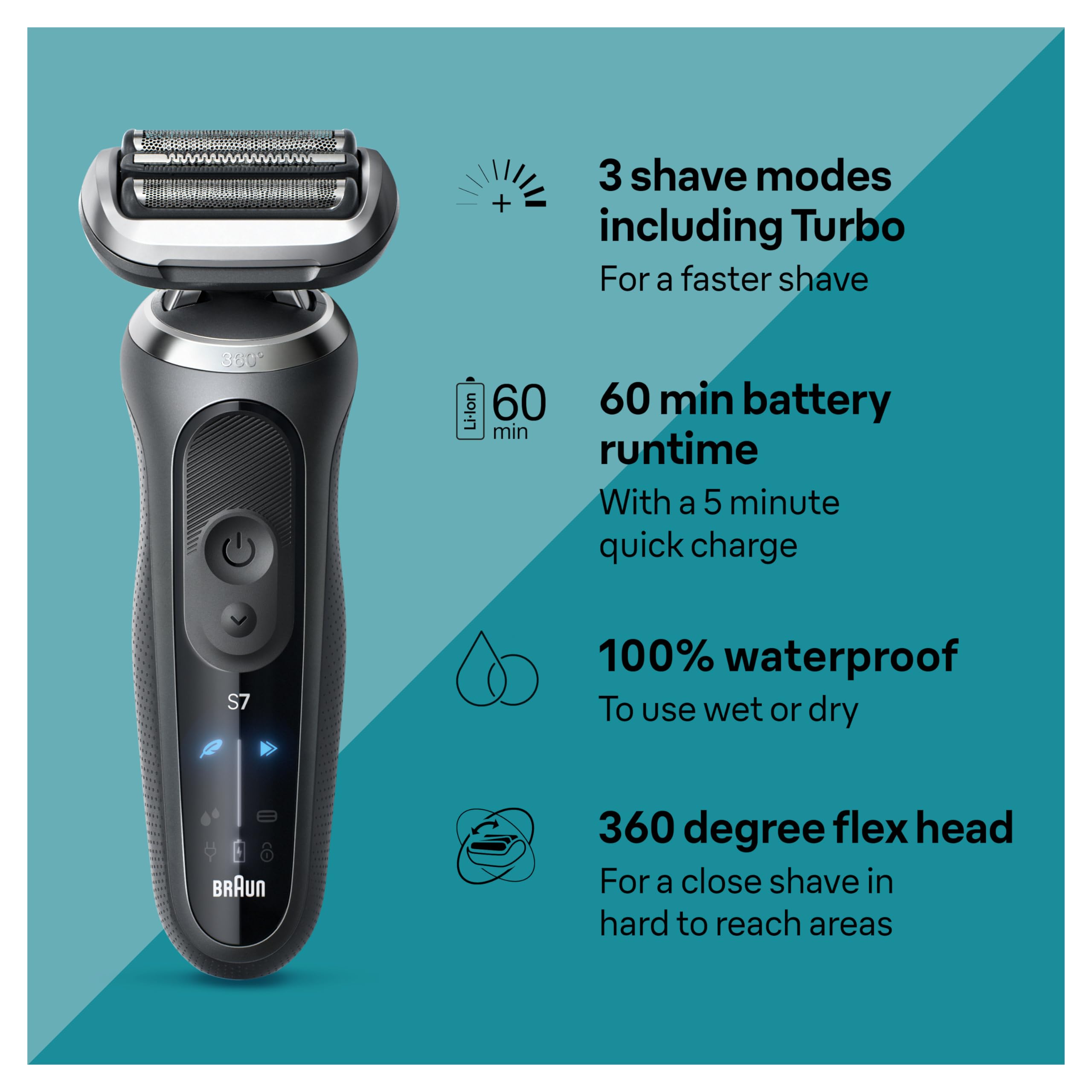 Braun Series 7 7071cc Flex Electric Razor for Men with SmartCare Center, Precision Trimmer, Wet & Dry, Rechargeable, Cordless Foil Shaver, Silver