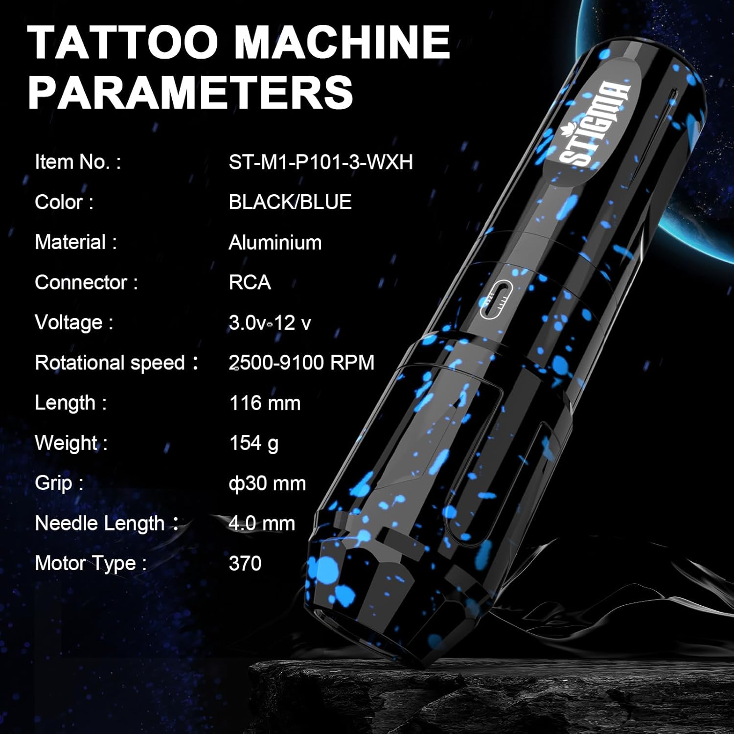 Stigma Wireless Rotary Tattoo Pen Kit with Batteries and Inks