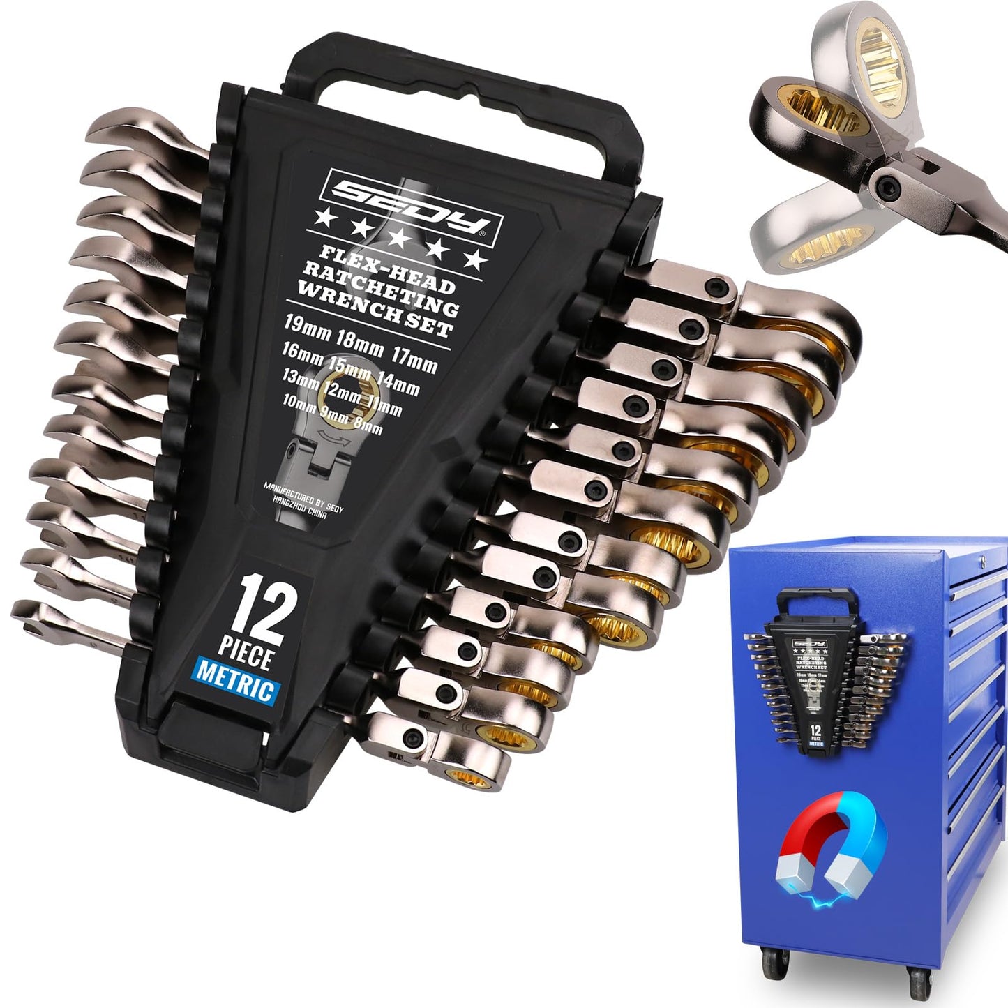 SEDY Combination Wrench Set with Magnetic Organizer