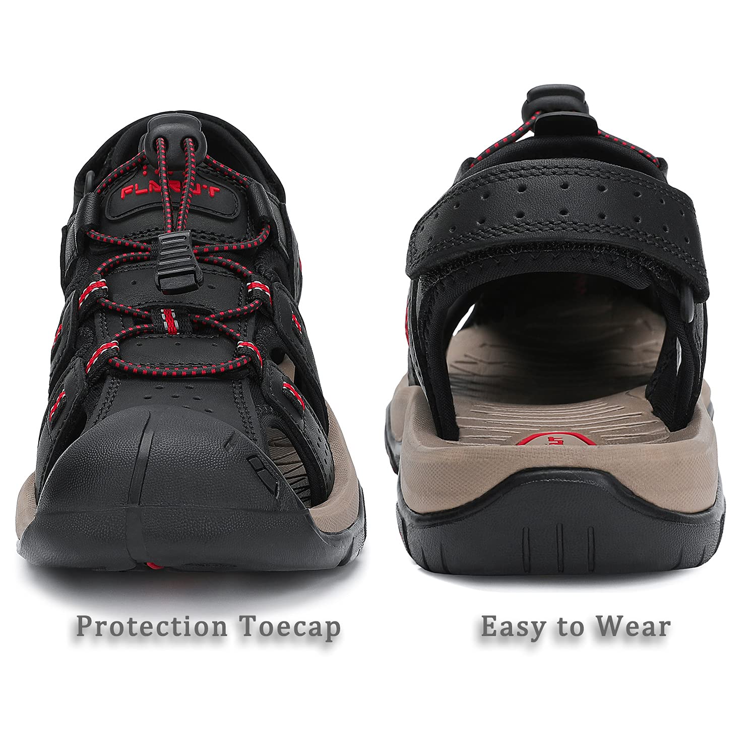 FLARUT Men's Sport Sandals Outdoor Hiking Sandals Closed Toe Leather Athletic Lightweight Trail Walking Casual Sandals Water Shoes