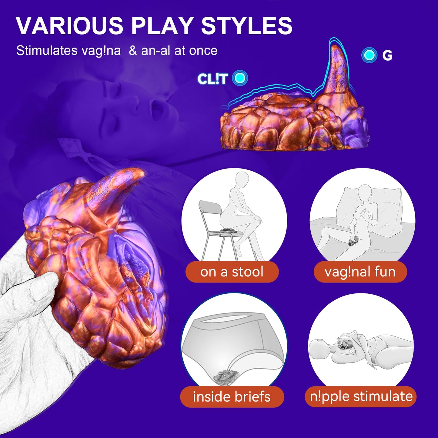Female Masturbation Vibrator for Lesbian, Very Soft and Stretchable, with Multiple Vibration Modes Remote Control Silicone Clitoris Vibrator Adult Sex Toy