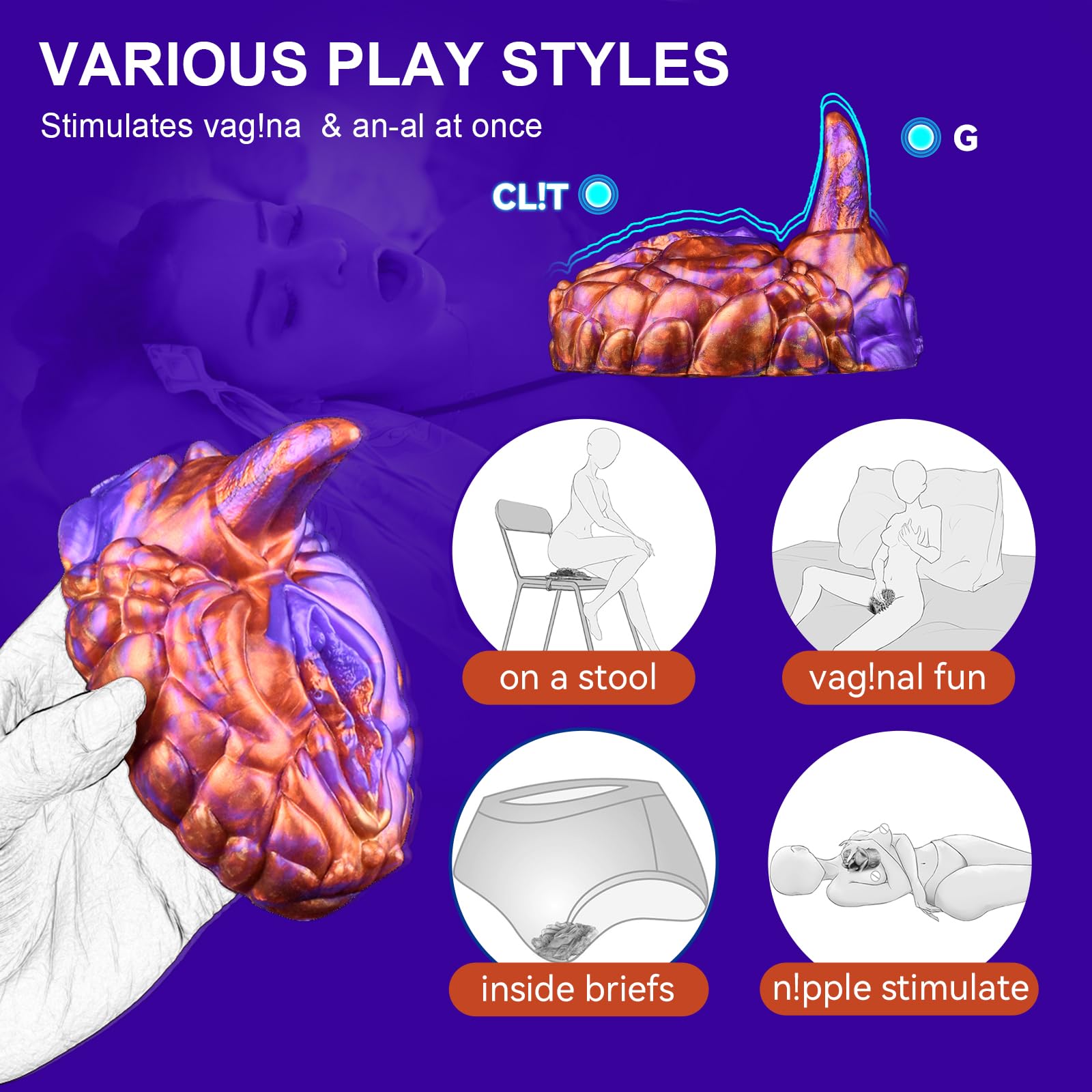 Female Masturbation Vibrator for Lesbian, Very Soft and Stretchable, with Multiple Vibration Modes Remote Control Silicone Clitoris Vibrator Adult Sex Toy
