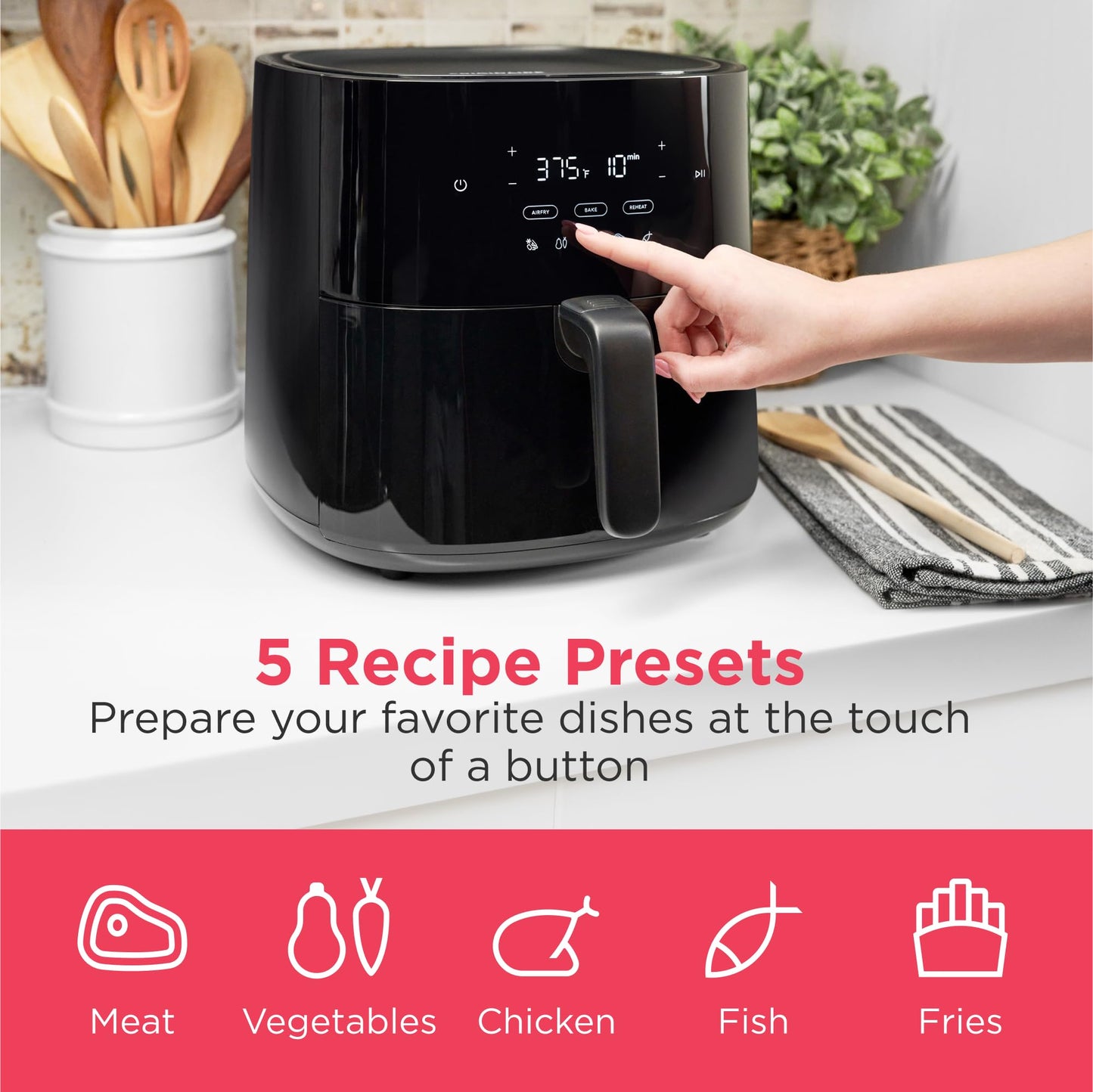 Frigidaire 1 Air Fryer 5/7 Preprogrammed Recipes, Black