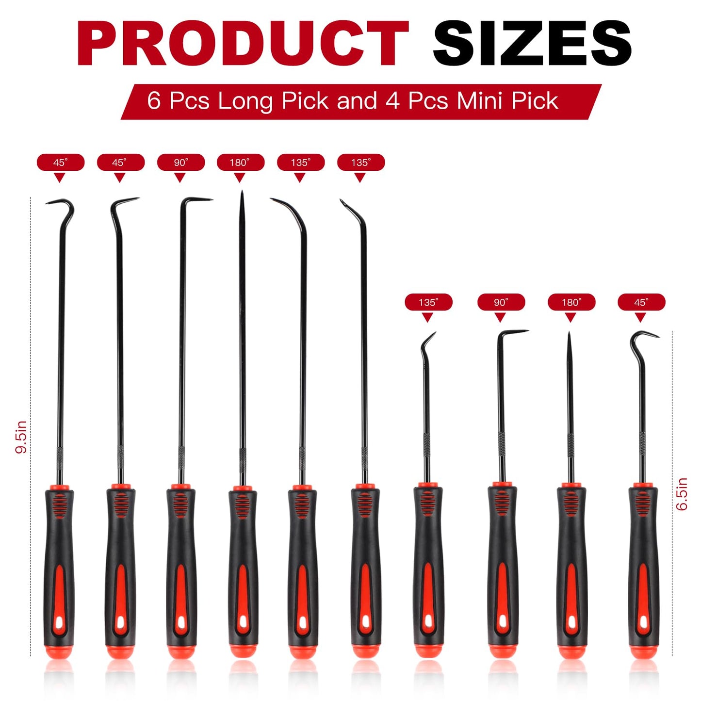 Rindion 10PCS Pick Set Mechanic, Hook and Pick Tool Set with Non-Slip Grip, Long & Mini Automotive Pick Set for O-Ring, Seal & Gasket Removal, Car Repair, Mechanical and DIY Use