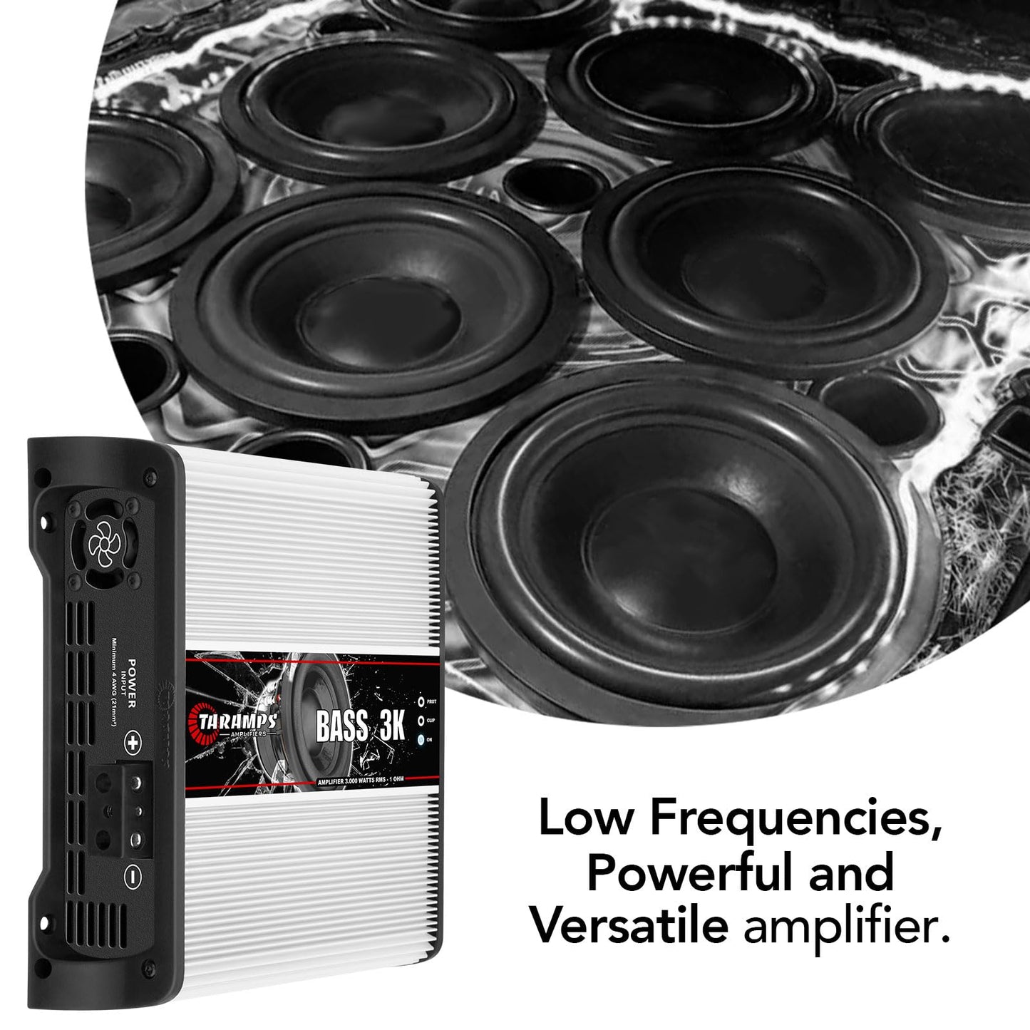 Taramps BASS 3k 1 Ohm 1 Channel Mosfet Amplifier 3000 Watts RMS, Monoblock, Subsonic Filter, Low Pass Crossover, Bass Boost, RCA, Class D, Car Audio System, Great for Subwoofers, Max Power