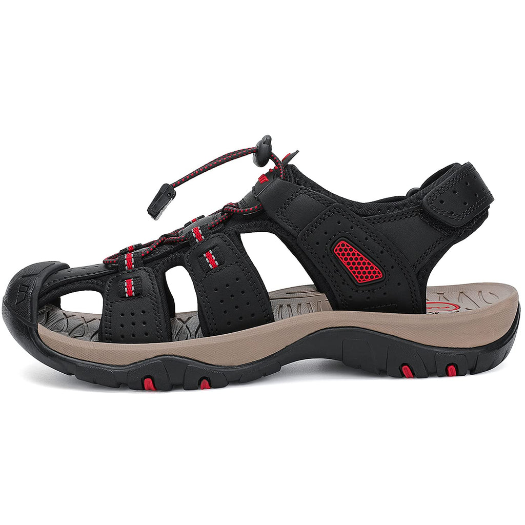FLARUT Men's Sport Sandals Outdoor Hiking Sandals Closed Toe Leather Athletic Lightweight Trail Walking Casual Sandals Water Shoes