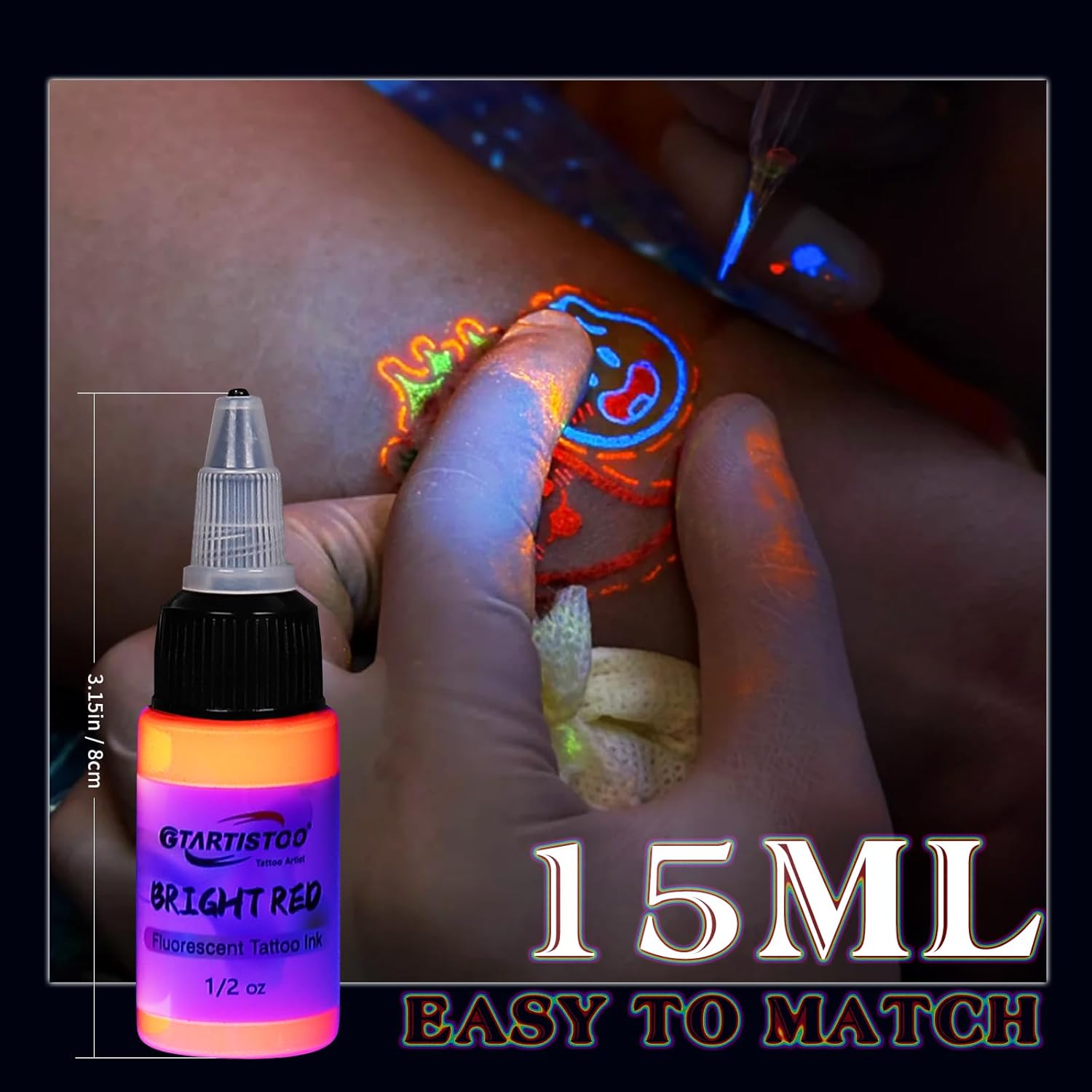 GTARTISTOO Professional Tattoo Ink Set 14 Colors 15ml Fluorescent