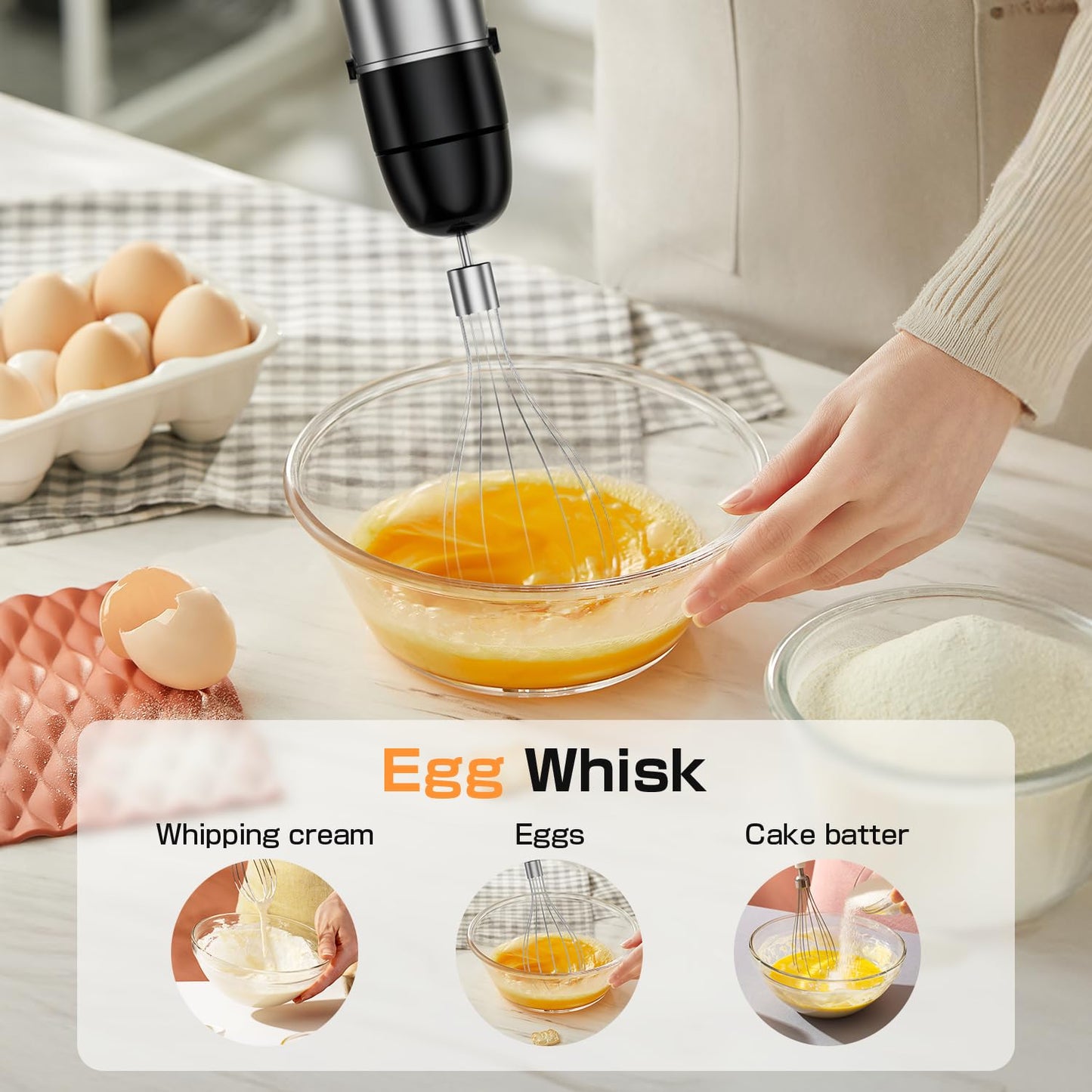 Turelar Immersion Blender Handheld Corded Hand Blenders Set 1100W, Trigger Variable Speed 5 in 1 Stick Emulsifier with Chopper, Whisk and Frother for Soup, Baby Food and Smoothies