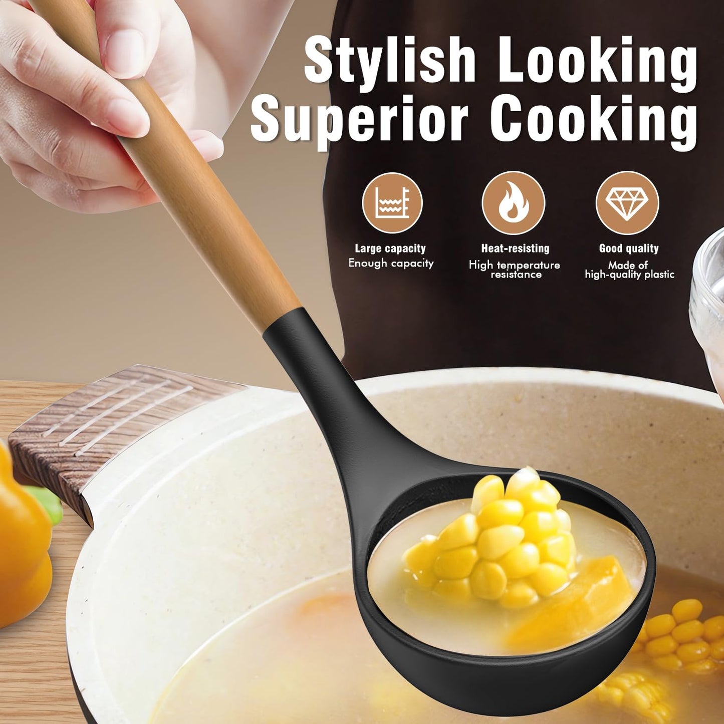 Dishwasher Safe Large Silicone Cooking Utensils Set - Heat Resistant Silicone Kitchen Utensils for Cooking, Spatula Sets, Kitchen Utensil Gadgets for Non-Stick Cookware, BPA FREE (Grey)