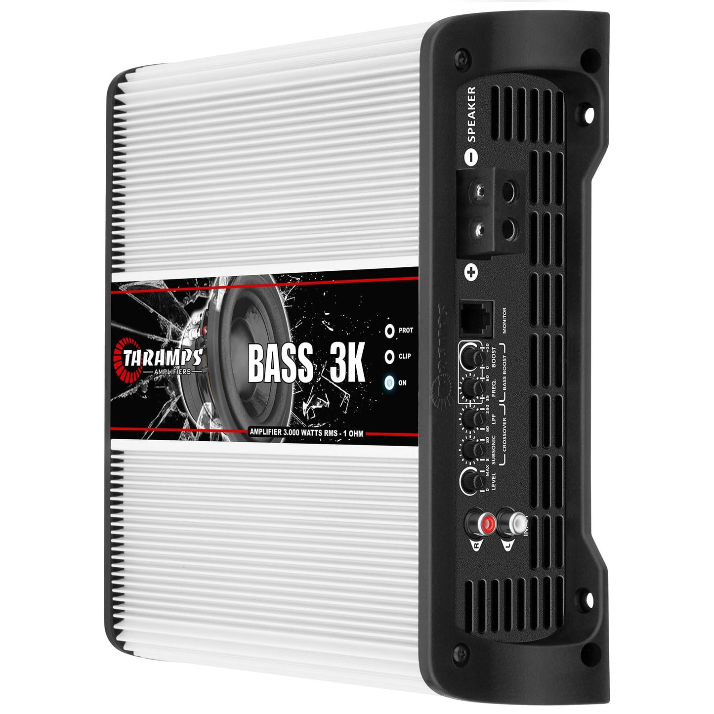 Taramps BASS 3k 1 Ohm 1 Channel Mosfet Amplifier 3000 Watts RMS, Monoblock, Subsonic Filter, Low Pass Crossover, Bass Boost, RCA, Class D, Car Audio System, Great for Subwoofers, Max Power