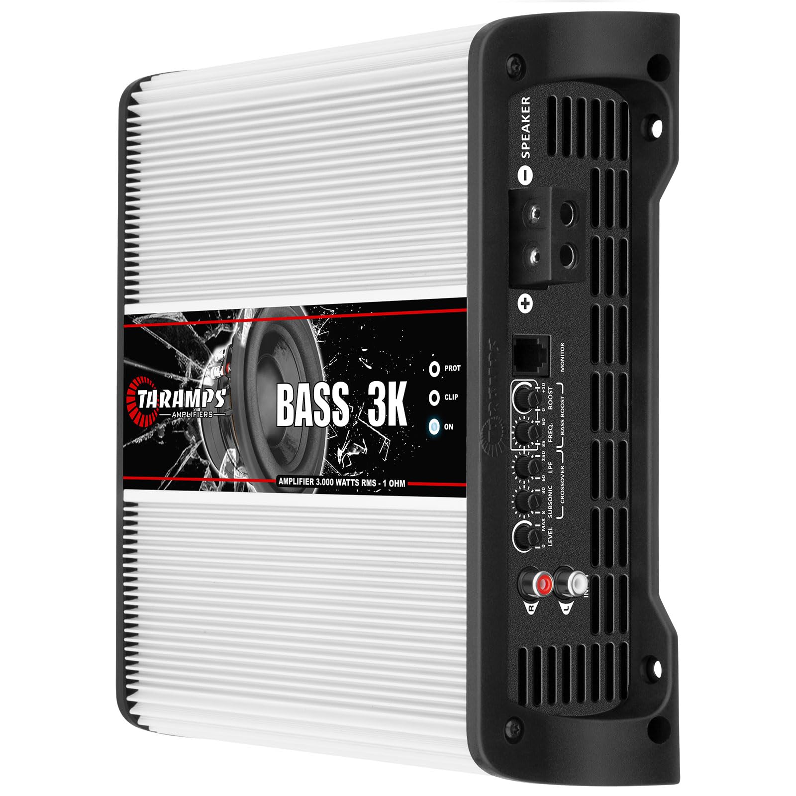 Taramps BASS 3k 1 Ohm 1 Channel Mosfet Amplifier 3000 Watts RMS, Monoblock, Subsonic Filter, Low Pass Crossover, Bass Boost, RCA, Class D, Car Audio System, Great for Subwoofers, Max Power
