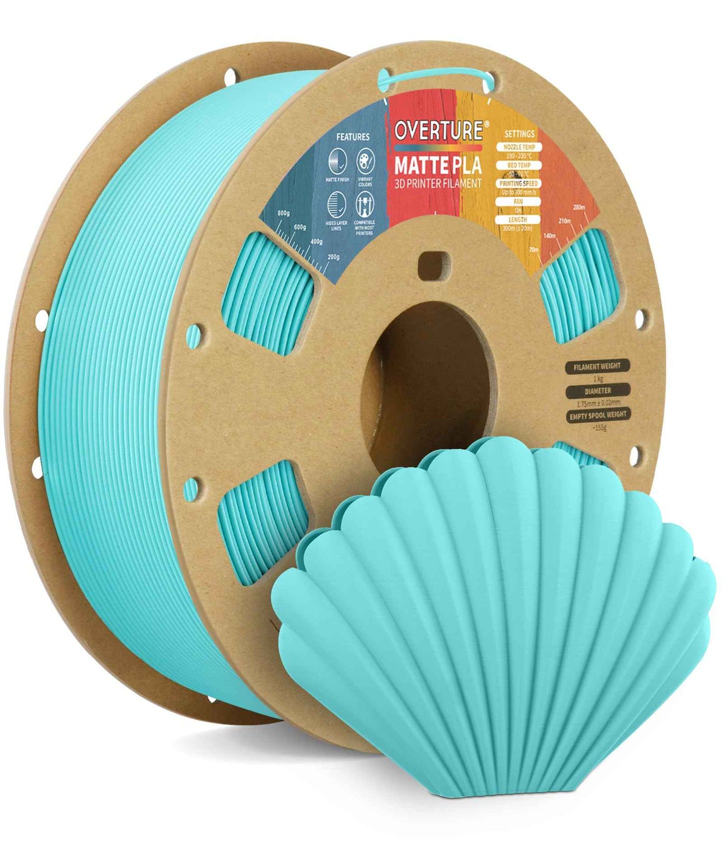 OVERTURE Matte PLA 3D Printer Filament 1.75mm, Matt Surface & Low Warping Filament 1kg Spool (2.2 lbs), Accuracy +/- 0.02 mm, Fit Most FDM Printers
