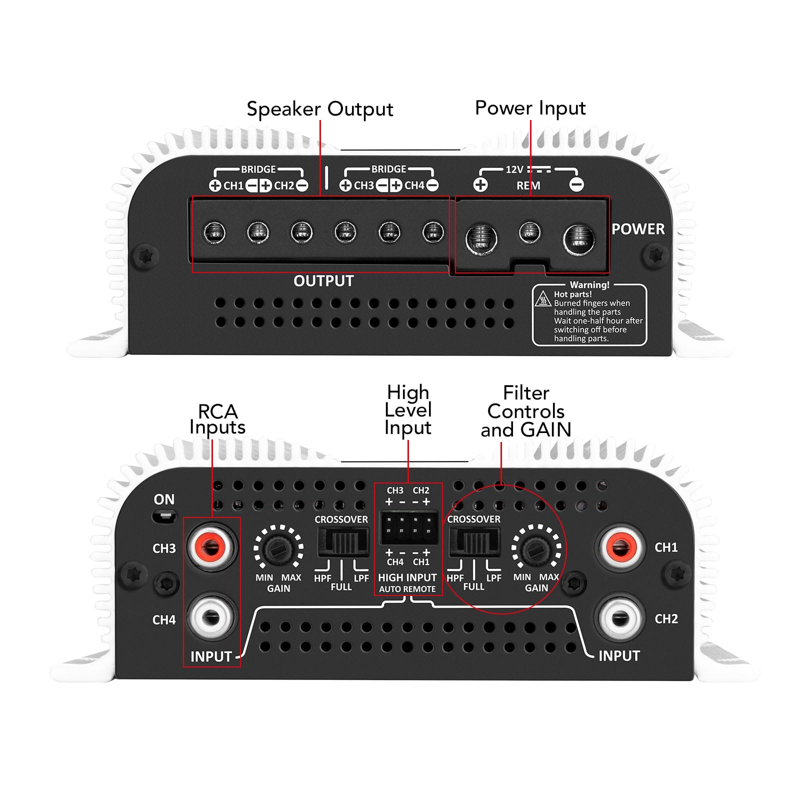 Taramps TS 1200x4 Amplifier Car Audio 1200W RMS 2 Ohms 4 Channels 2 Bridged Channels, Full Range Crossover Fixed RCA/Wire Input - Multichannel Class D